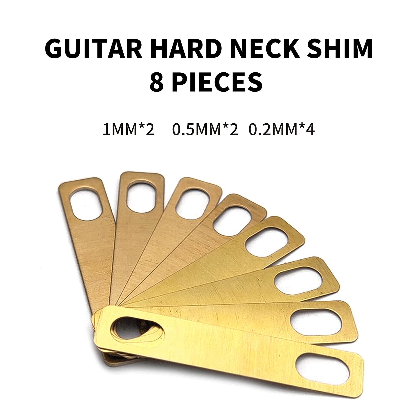 8PCS SAPHUE Guitar Neck Shims 4Pcs 0.2mm, 2Pcs 0.5mm and 2Pcs 1mm Thickness Brass Shims for Guitar and Bass Bolt-on Neck Repair(