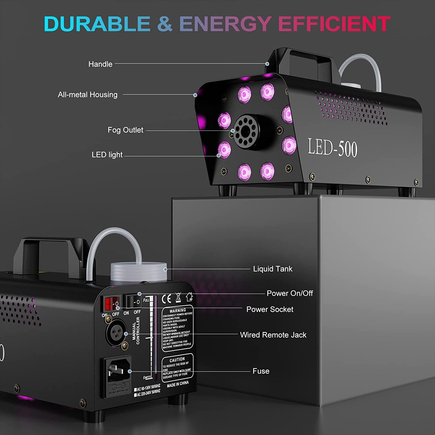 Motorenbau Fog Machine with 8 LED Lights,Smoke Machine with 13 Colorful LED Lights Effect,500W and 2000CFM Fog with Remote Contr