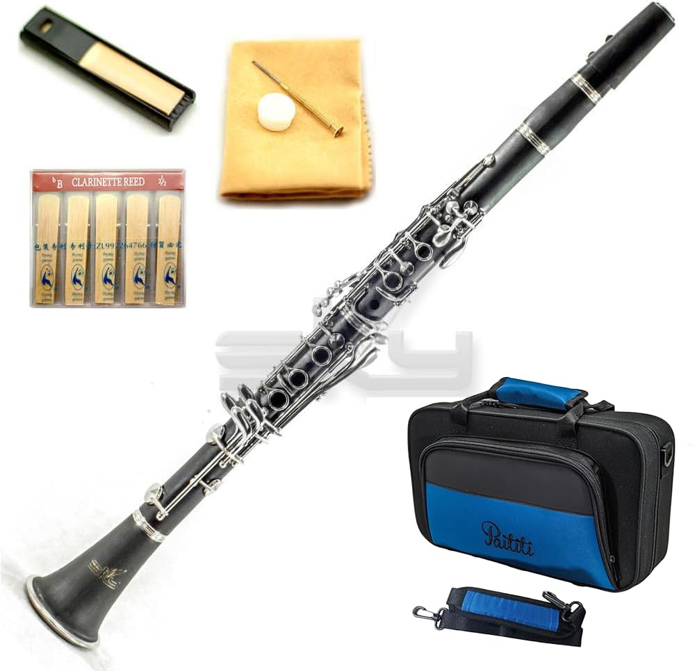 Sky Black Student Ebonite Abs Bb Clarinet With Case, Mouthpiece, 11 Reeds, Care Kit And More
