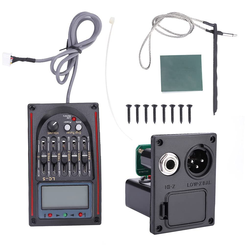 Pickup Guitar Preamp, Lcd 5-Band Acoustic Guitar Preamp Eq Lc-5 Equalizer Piezo Pickup Tuner Amplifier Lcd Mic 1 Set Guitar Pick