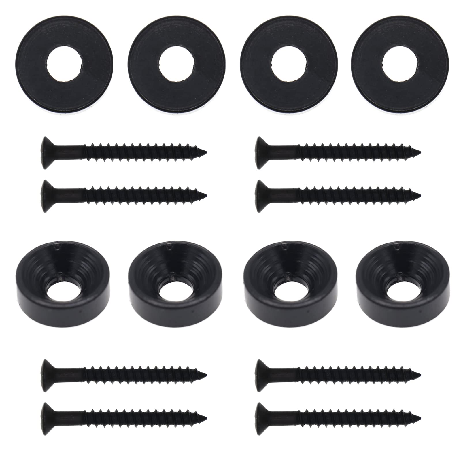 Cheerock Black Guitar Neck Joint Bushings and Bolts, 8pcs Metal Guitar Neck Ferrules with Screws, Guitar Neck Replacement Parts