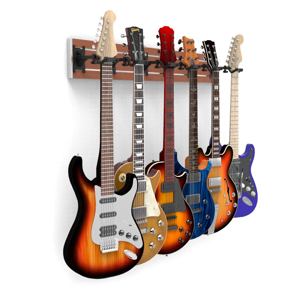 Dldirect Diamondlife Premier Multiple Guitar Wall Mount With 6 Black Adjustable Locking Guitar Wall Hangers 48'' Cherry