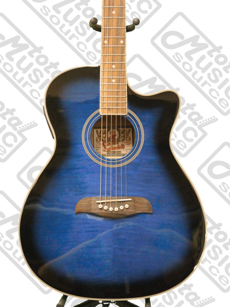 Oscar Schmidt Auditorium Florentine A/E Guitar, on board Tuner, Trans Blue, O...