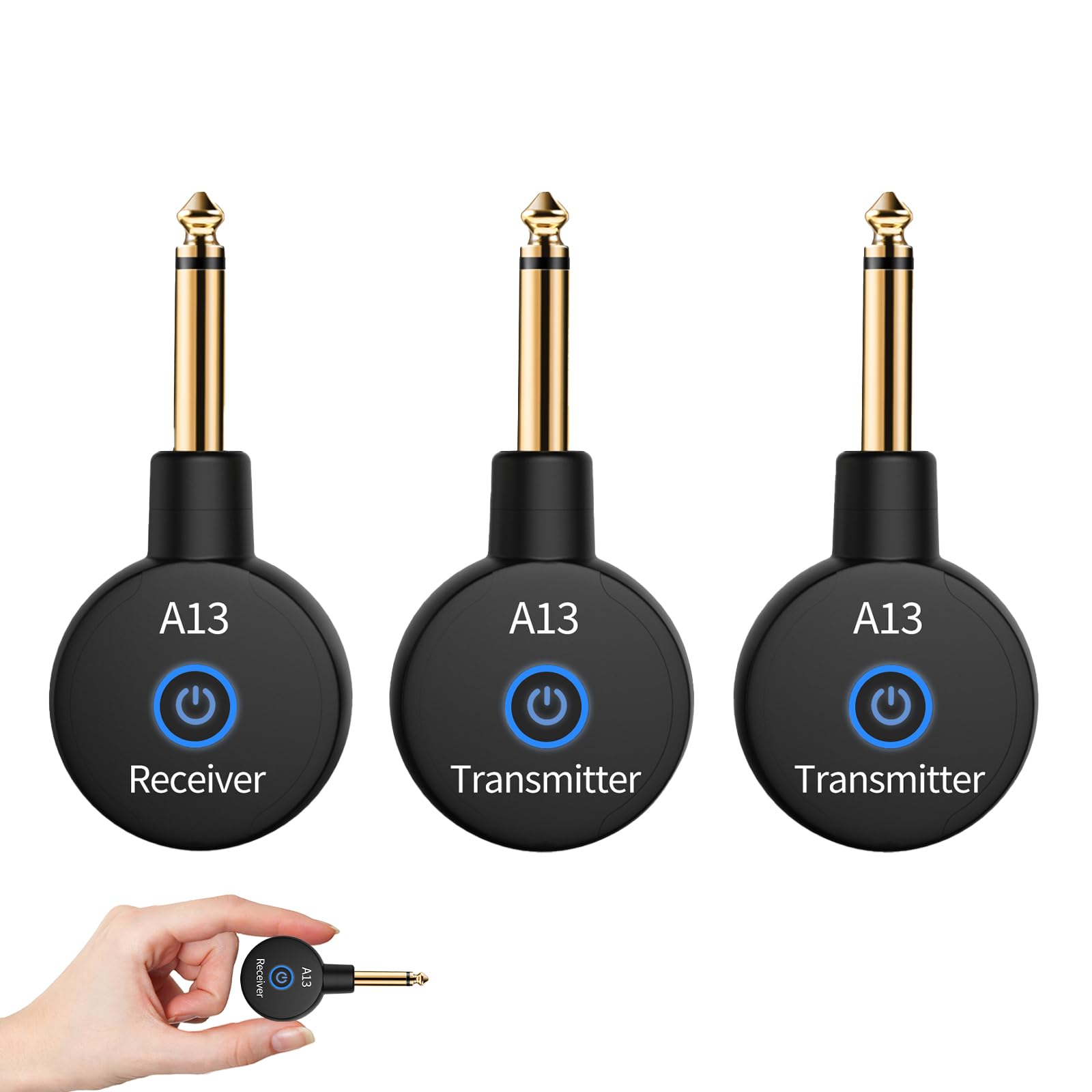 A13 Wireless Guitar System 2.4GHz Transmitter Receiver for Electric/Acoustic Bass Guitar, Rechargeable Li-Battery, Plug & Play W
