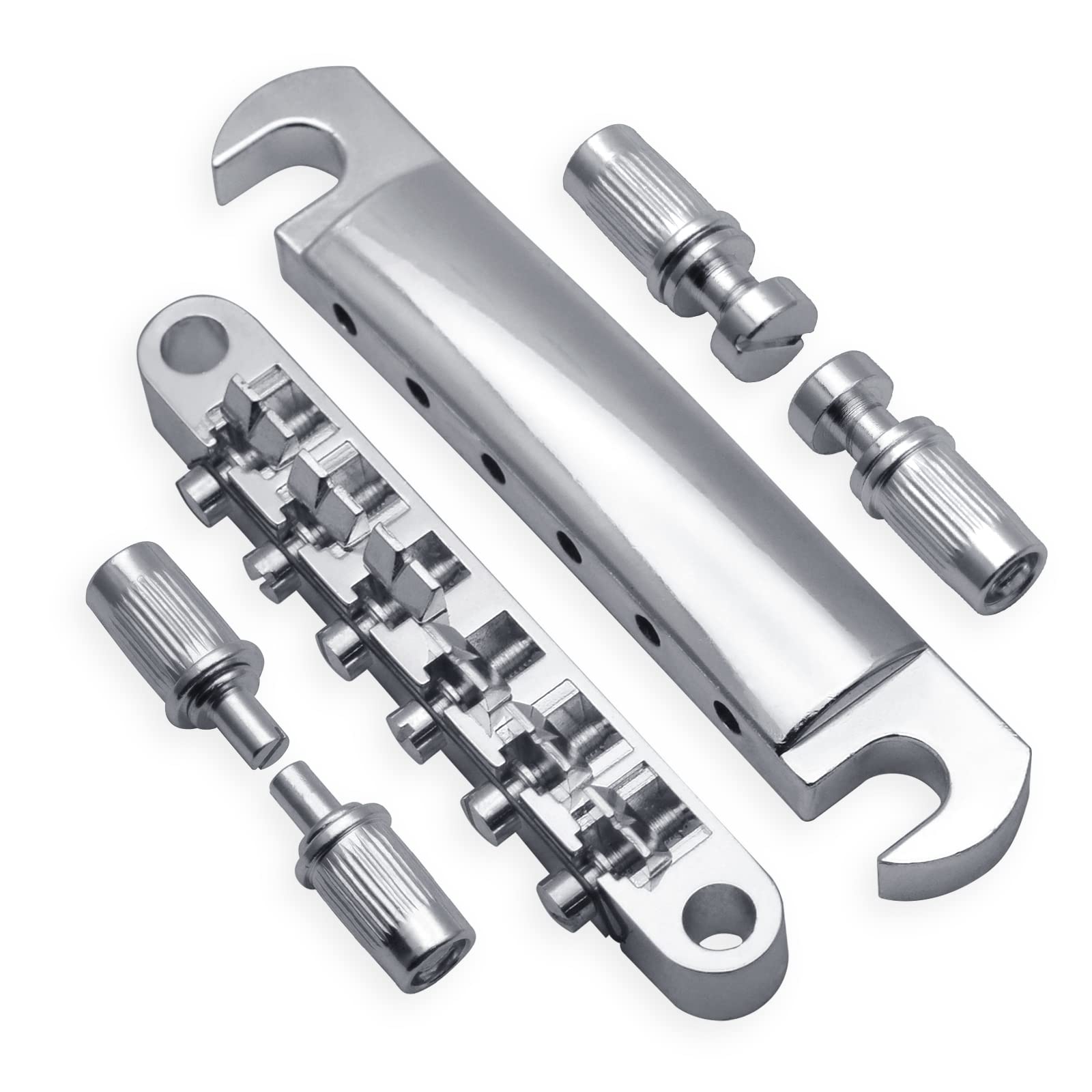 Maxcheer A Set Of String Saddle Tune-O-Matic Bridge & Tailpiece For Gb Lp Style Electric Guitar (Chrome)