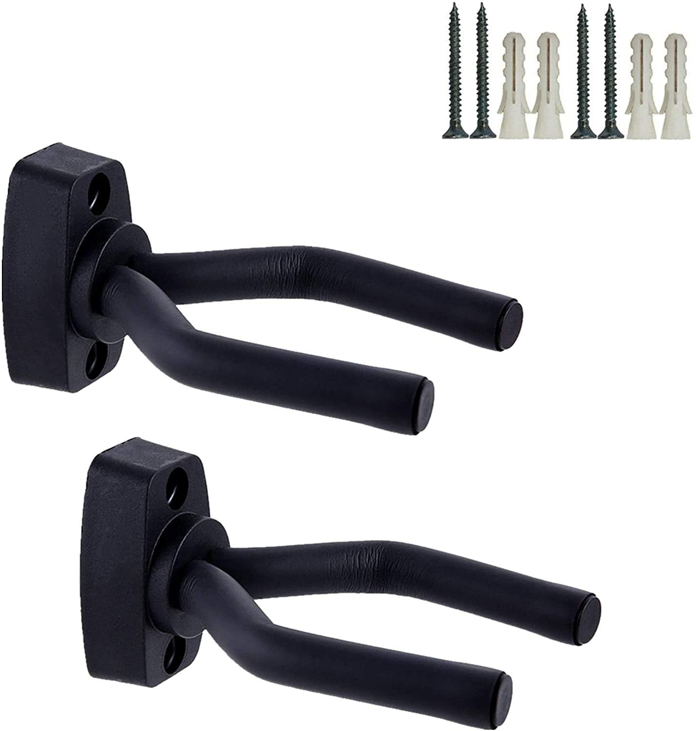 Guitar Wall Mount Hanger 2 Pack Black Guitar Hanger Wall Hook Holder Stand Display With Screws - Easy To Install - Fits All Size