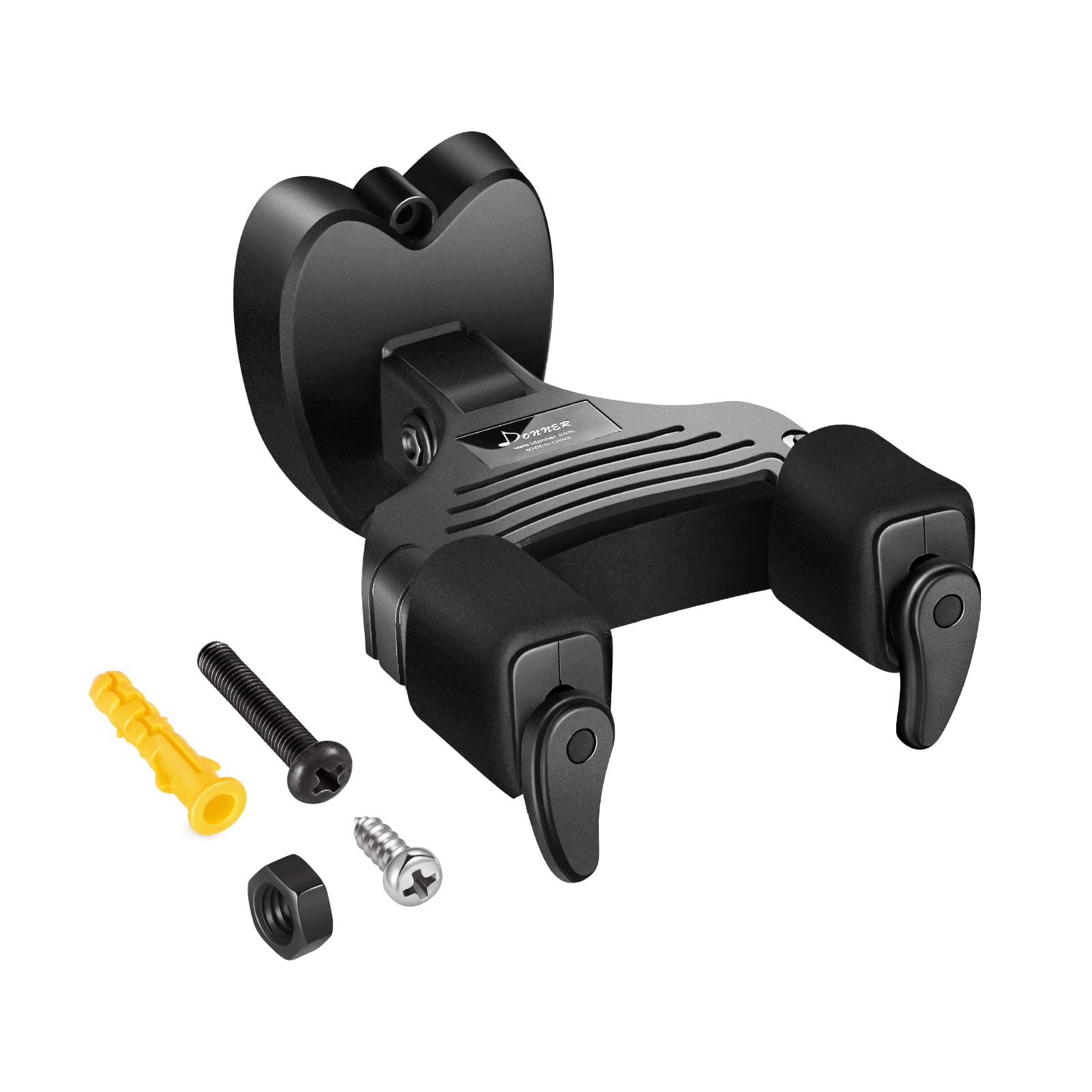 Donner Guitar Hanger Wall Mount Auto Lock Guitar Holder Wall Mount For Acoustic, Electric, Bass, Ukulele, Mandolin (Black)