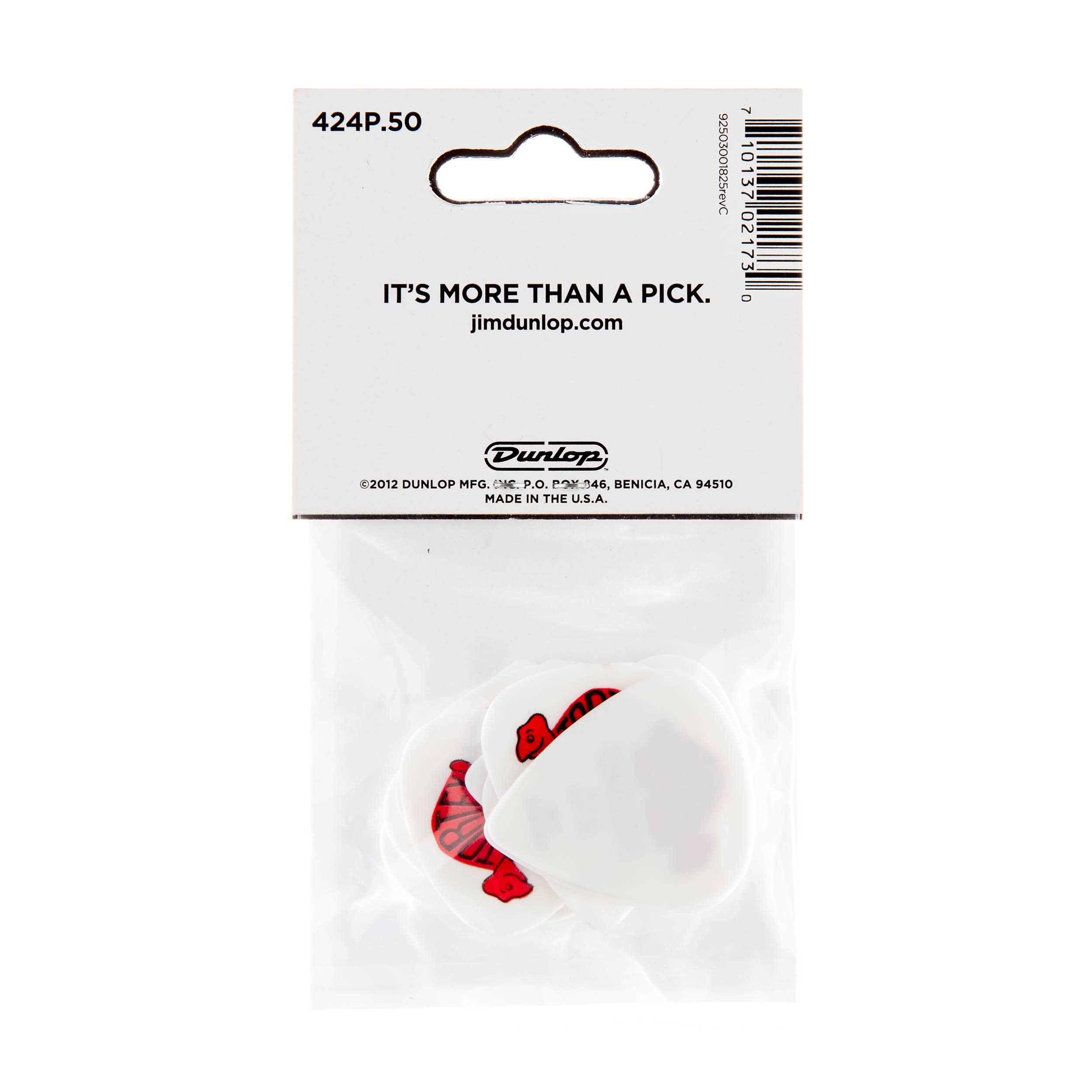 Dunlop 424P.50 Tortex Wedge, White/Red, .50mm, 12/Player's Pack