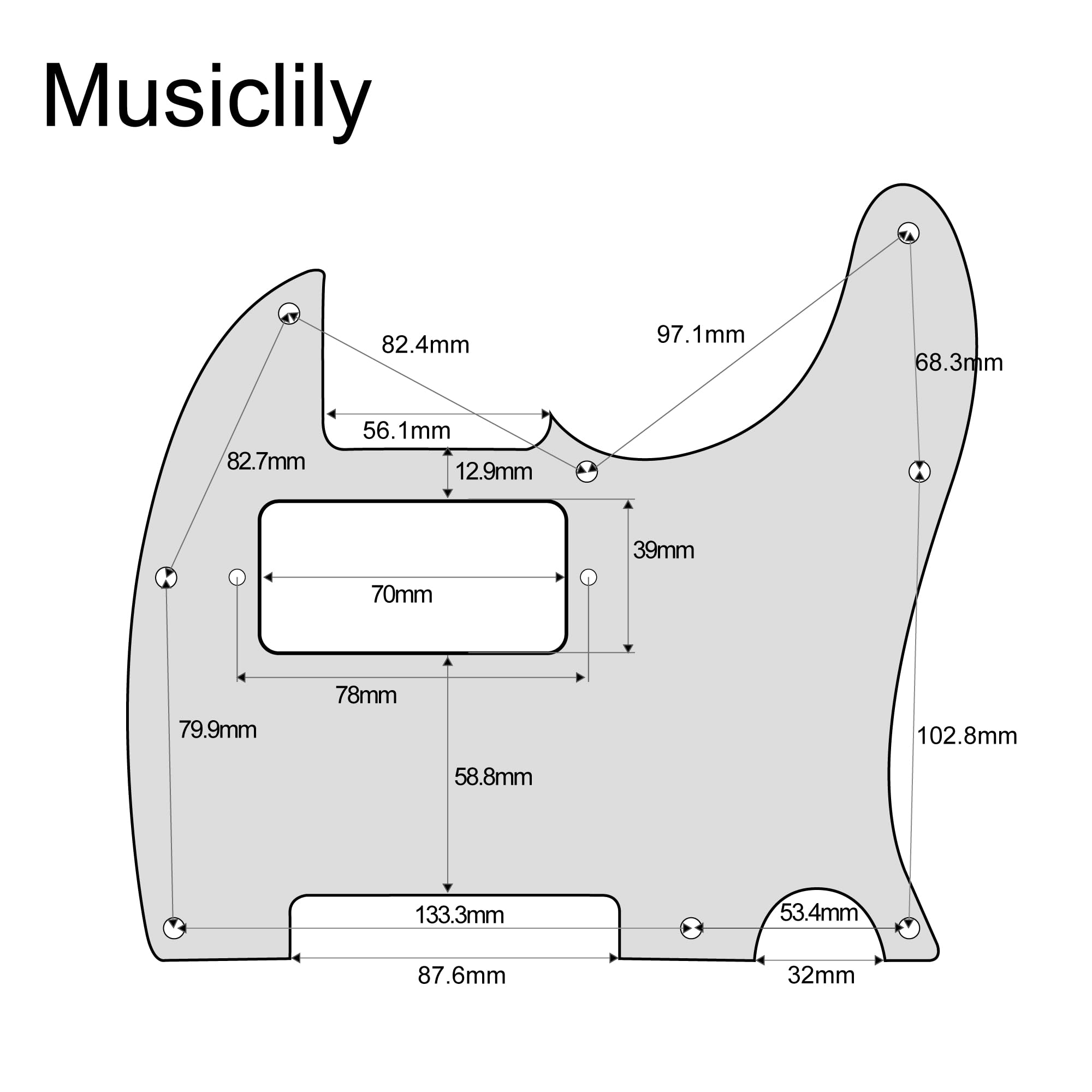 Musiclily 8 Hole Guitar Telecaster Pickguard Humbucker HH Scratch Plate for Fender USA/Mexican Standard Tele Parts