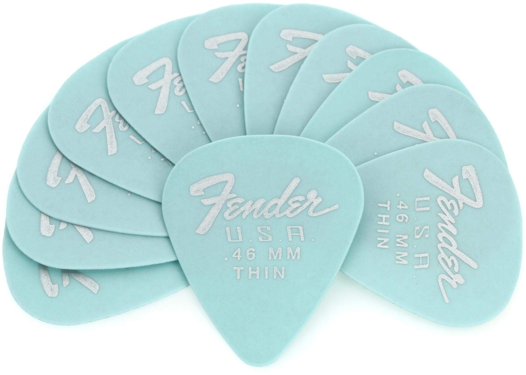 Fender Dura-Tone Delrin Guitar Picks 351 Shape, Guitar Accessories, Daphne Blue, 0.46Mm, 12-Pack