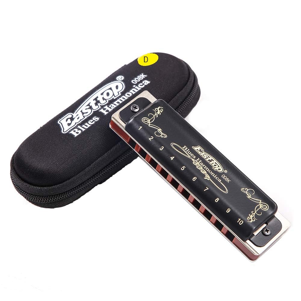 Technobuyers Easttop T008K Key Of D 10 Hole 20 Tone Harmonica C Blues,Top Grade Heavy Duty For Professional Player,Beginner,Stud
