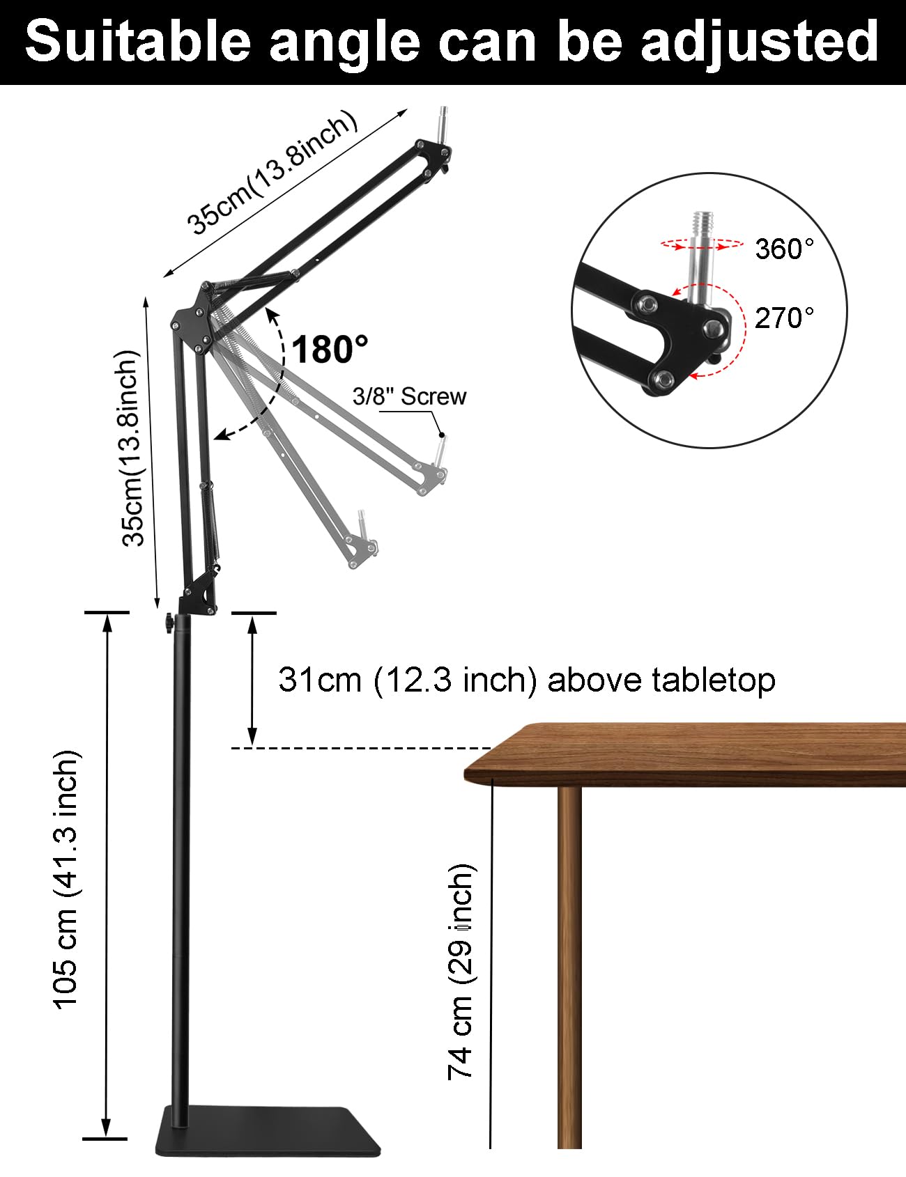 Mic Stand Floor Boom Arm for Blue Yeti, Nano, Snowball, HyperX QuadCast, Shure SM7B MV7, Fifine K688 and More Mic, Floor Microph