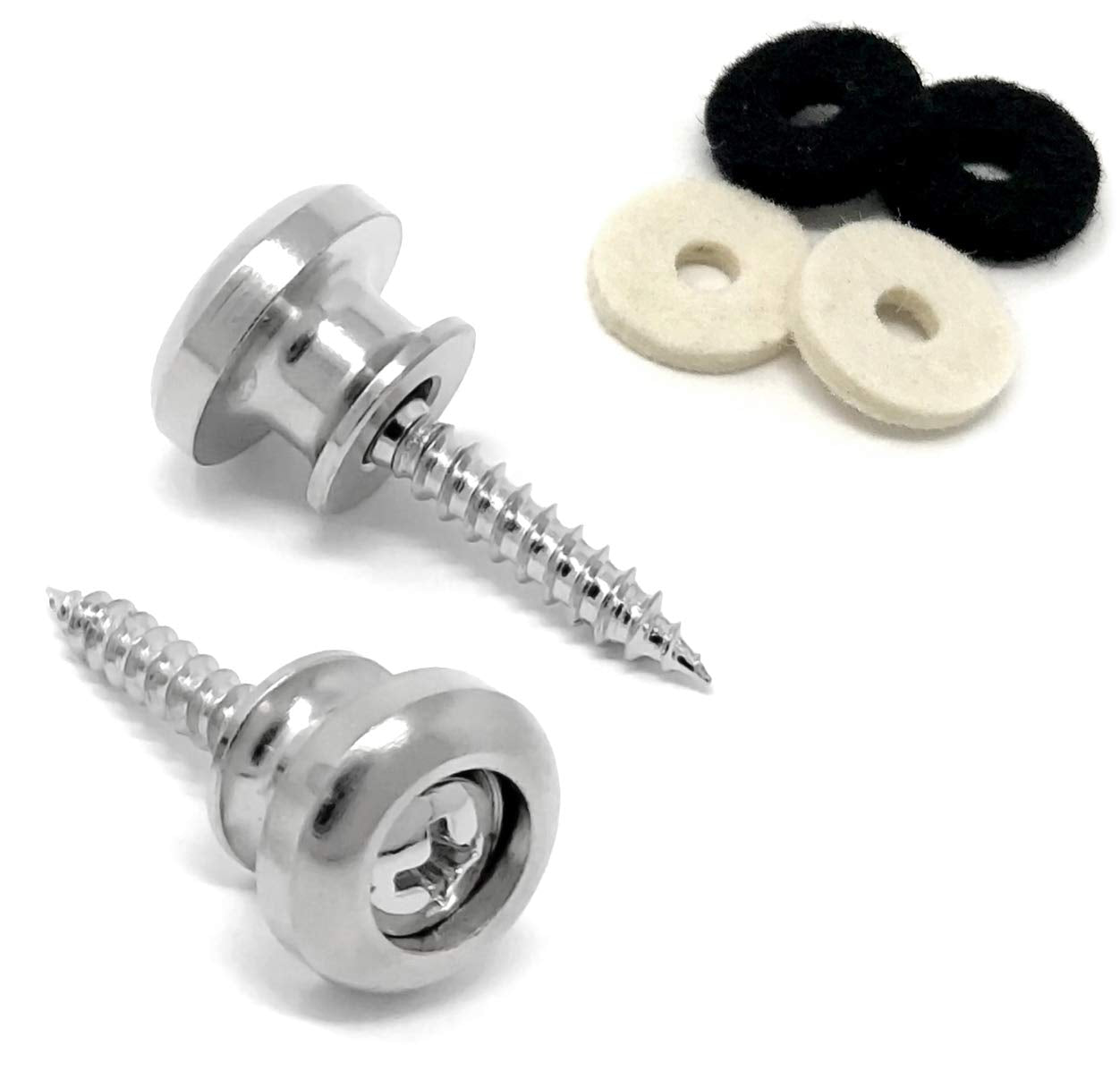 Vintage Forge Guitar Strap Buttons Chrome Modern Style For Guitar And Bass (2) With Screws And Felt Washers Universal Fit For Ib