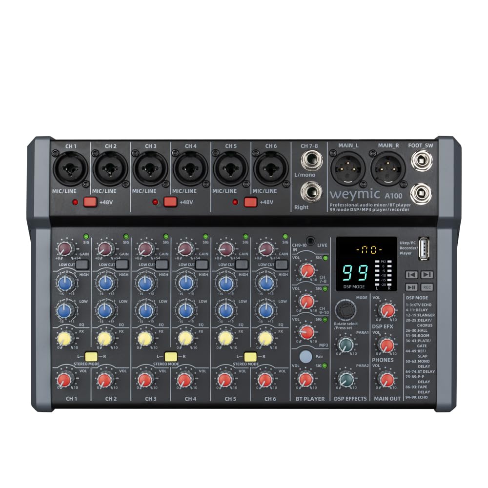 Weymic A-Series Professional Mixer For Recording Dj Stage Karaoke Music Application W/ 99 Dsp Effect Usb Drive For Computer Reco