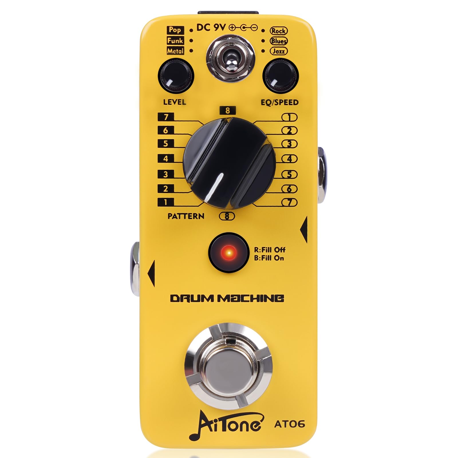 AITONE AT-06 Drum Machine Guitar Pedal with Real-Time Fill Function 48 Drum Grooves 6 Music Styles & Tap Tempo EQ Presets for El