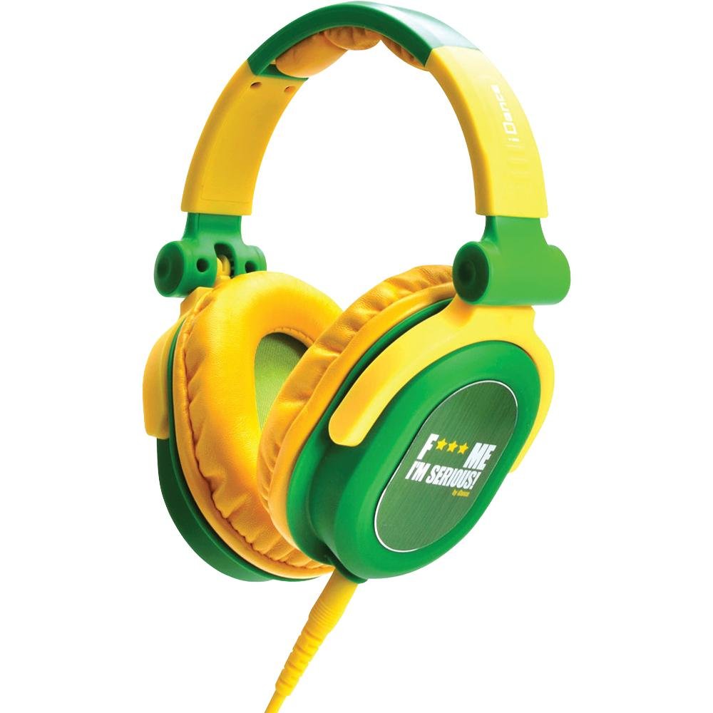 Full-range headphones designed for DJs w/Swivel cup & neodymium magnet & removable cord GREEN & YELLOW