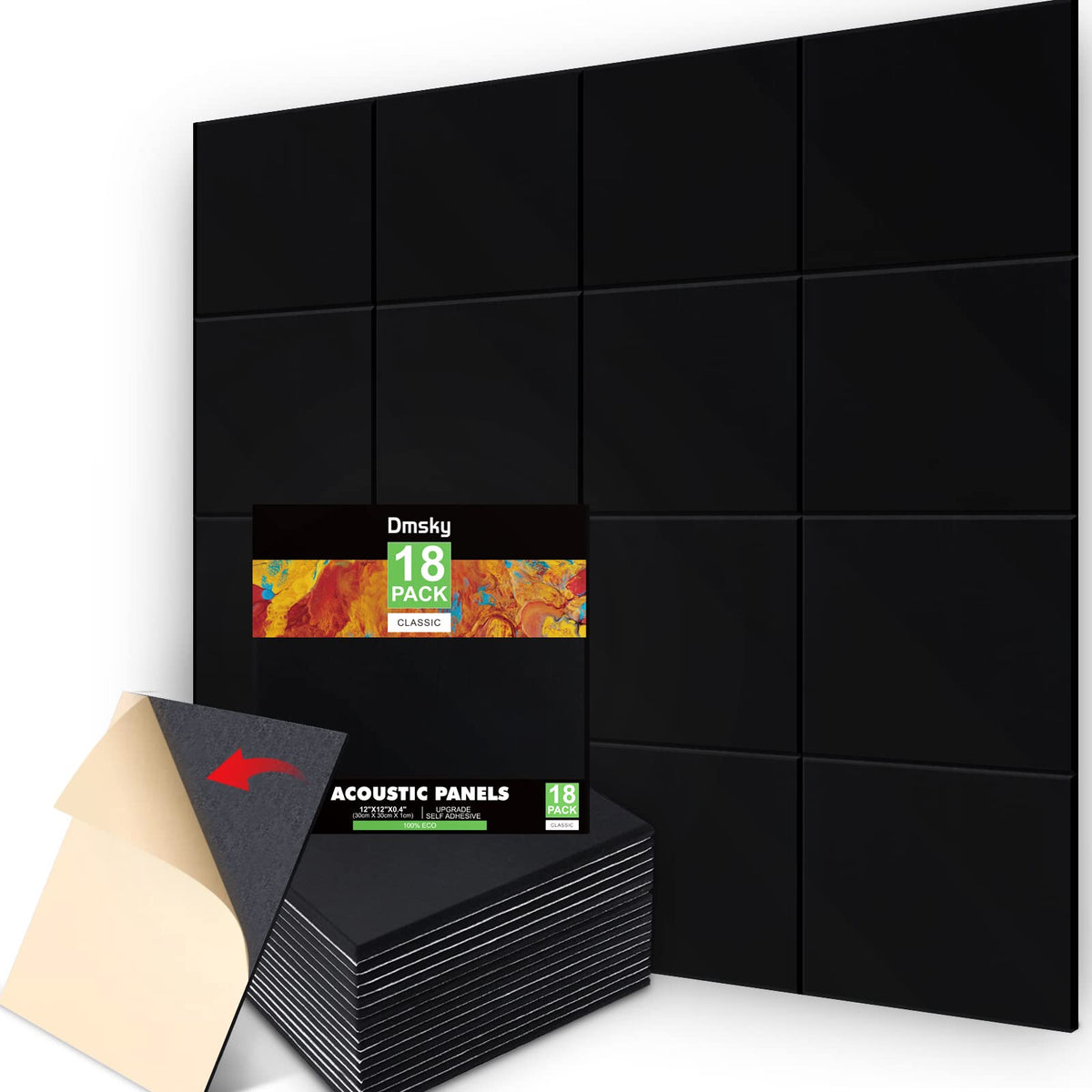18 Pack Black Acoustic Panels 12''X12''X 0.4''Sound Absorbing Panel Wall Decoration Soundproof Wall Panels High-Density Sound De
