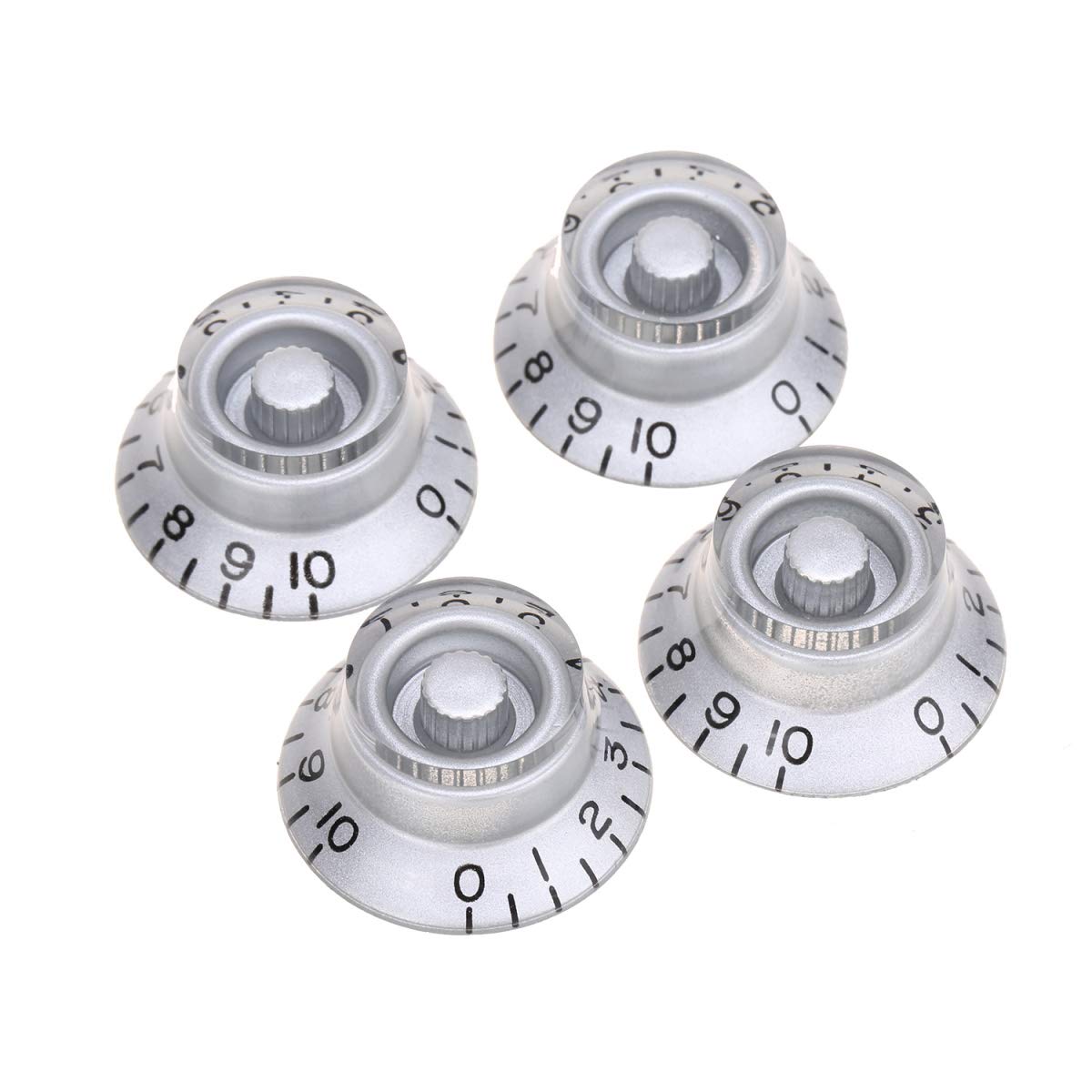 Musiclily Pro Metric Size 18 Splines Guitar Bell Top Hat Knobs For Epiphone Les Paul Sg Style, Silver (Set Of 4)