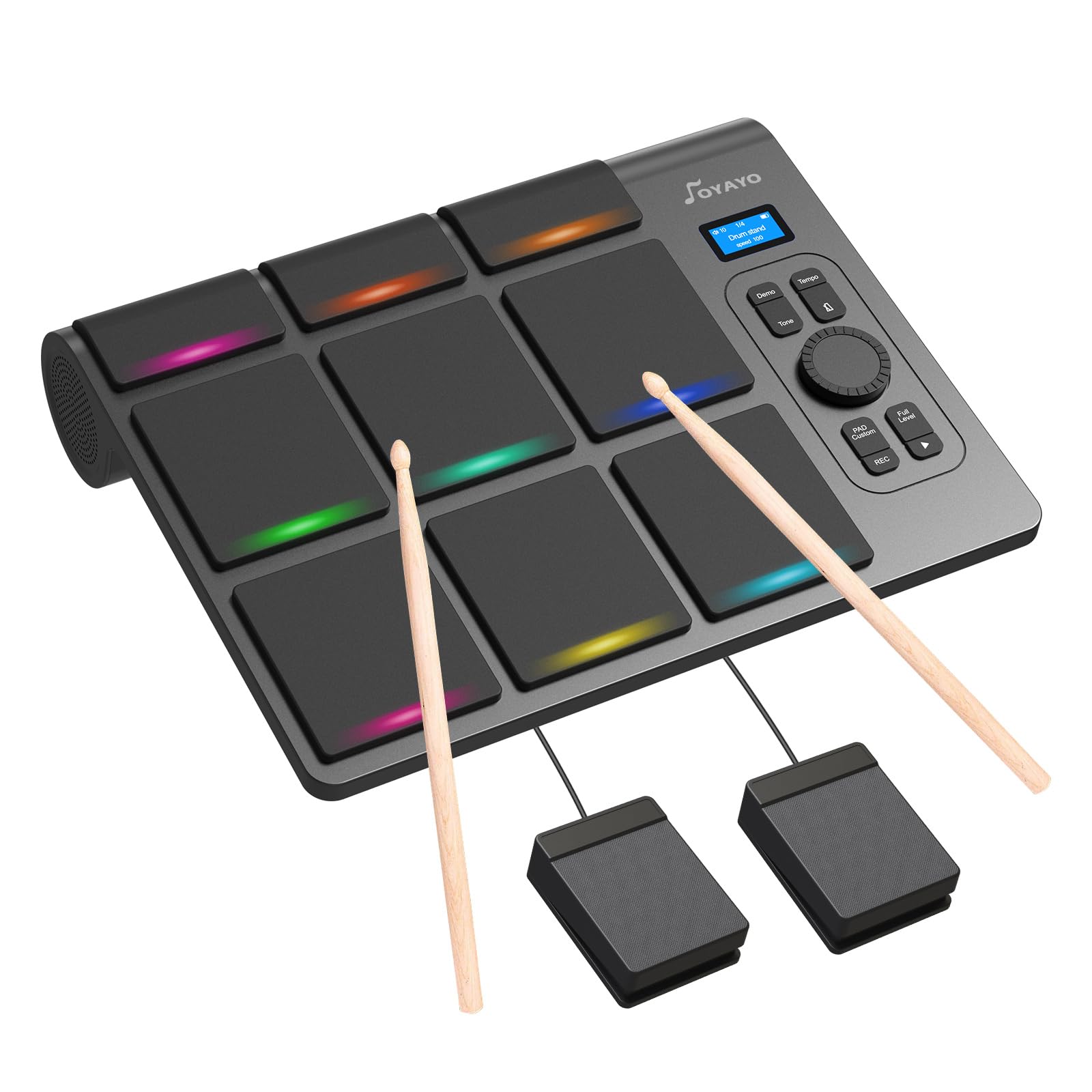 OYAYO 9 Pads Electronic Drum Pad, Electronic Tabletop Drum Set, Portable Digital Drum Kit with Velocity Sensitivity, LED Drum Pa