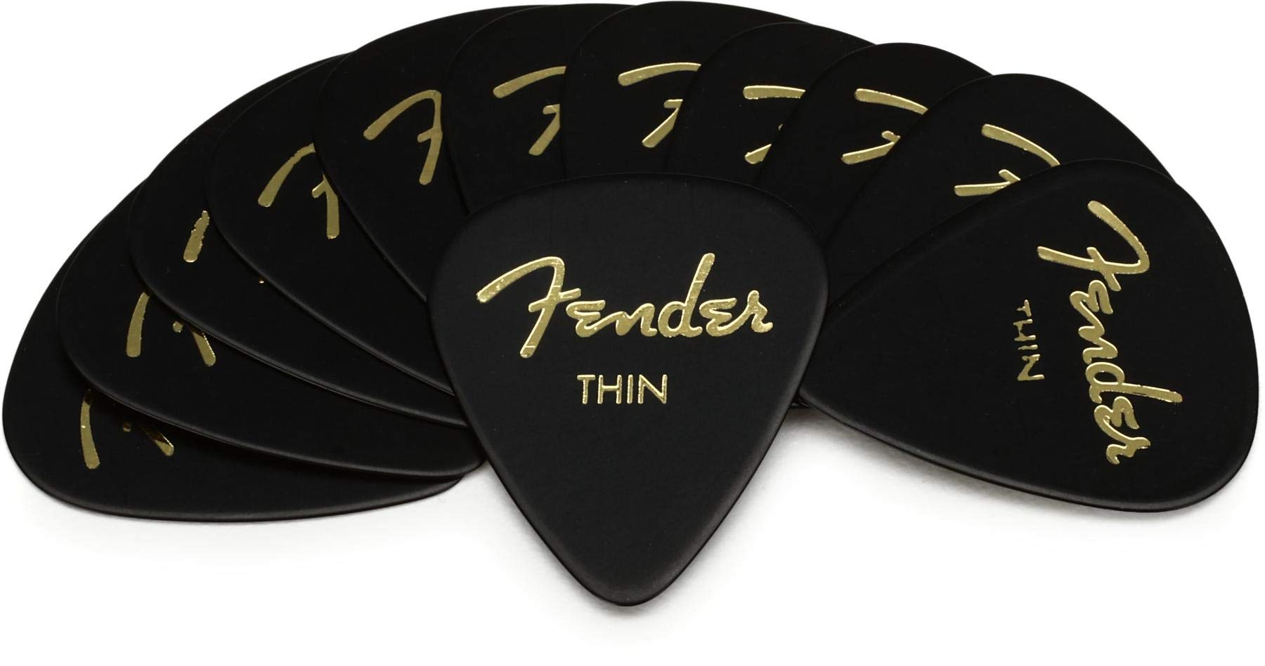Fender Classic Celluloid Guitar Picks 351 Shape, Black, Thin, 12-Pack