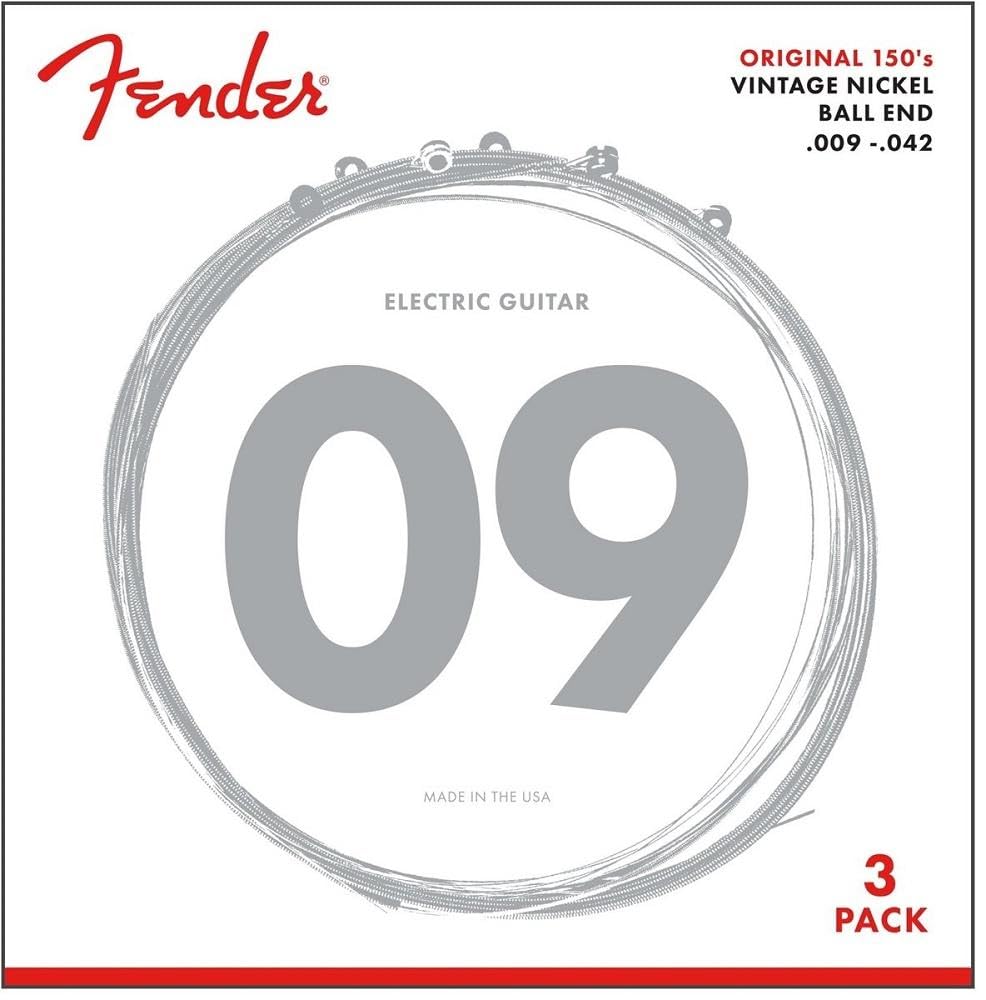 Fender Original 150 Electric Guitar Strings, Pure Nickel Wound, Ball End, 150L .009-.042, 3-Pack