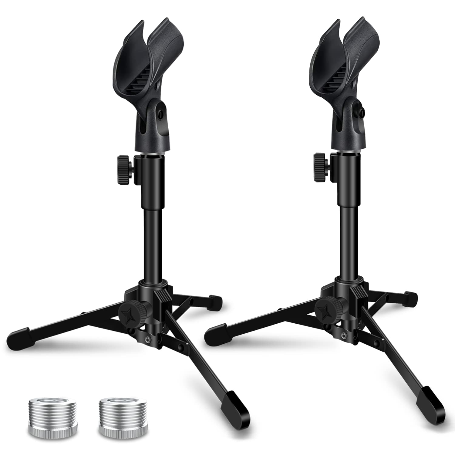 Mictop 2 Pack Desktop Mic Stand, Portable Foldable Tripod With Mic Clip Holder, Adjustable Microphone Stand For Dynamic Micropho