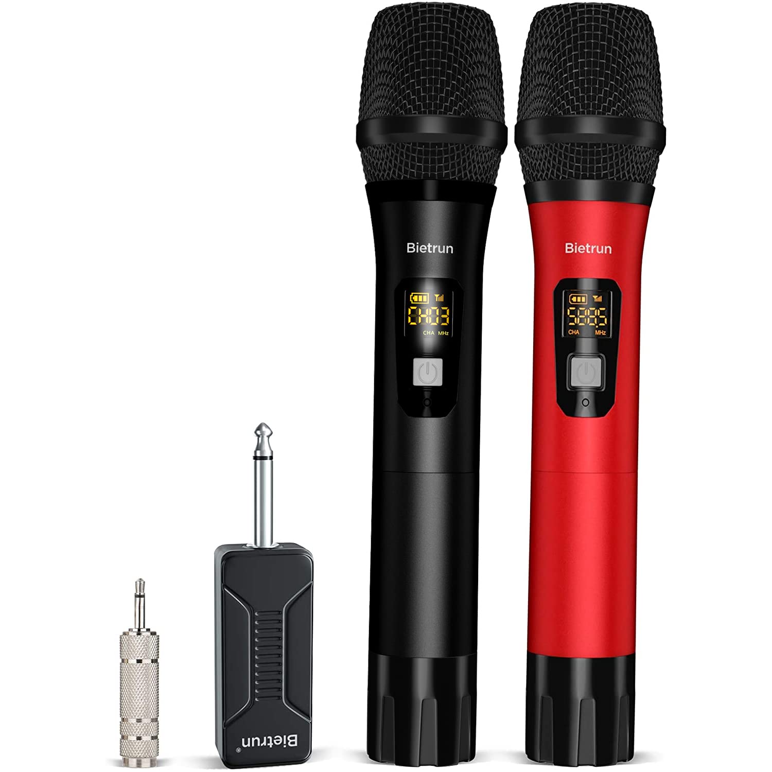 Bietrun Wireless Microphone Dynamic Mic System with Rechargeable Receiver, 1/4 Output, for Karaoke, Church, Speech, Wedding, Par