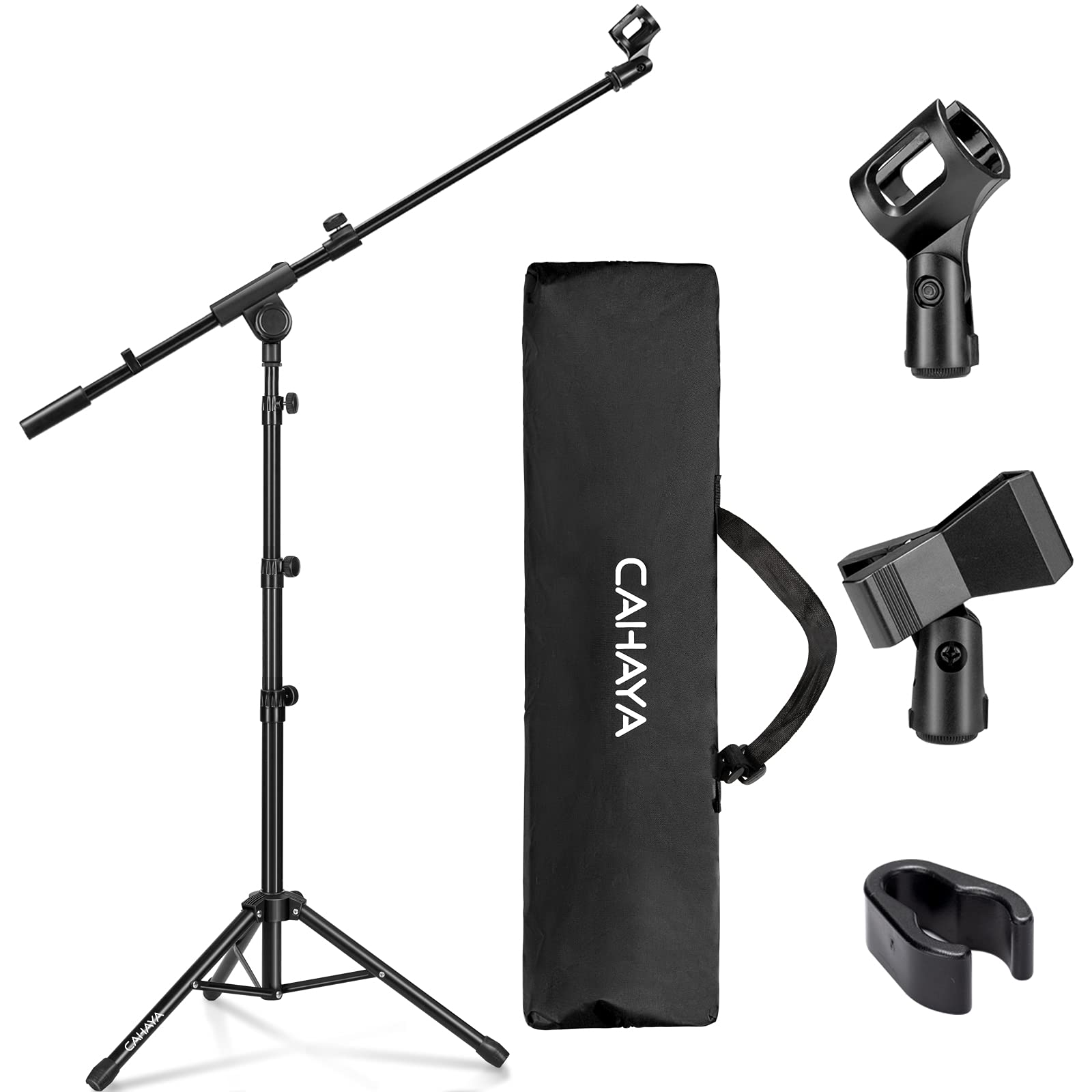 Cahaya Tripod Microphone Stand Boom Arm Floor Mic Stand With Carrying Bag And 2 Mic Clips For Singing Performance Wedding Stage