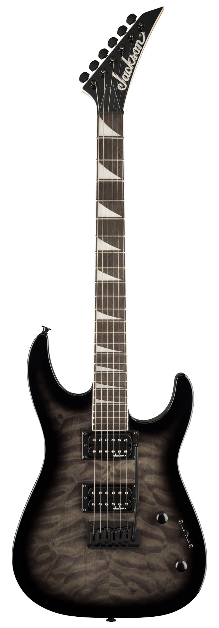 Jackson JS Series Dinky JS20 DKQ 2PT Transparent Black Burst Bundle with Cable, Tuner, Strap, Picks, and Austin Bazaar Guitar DV