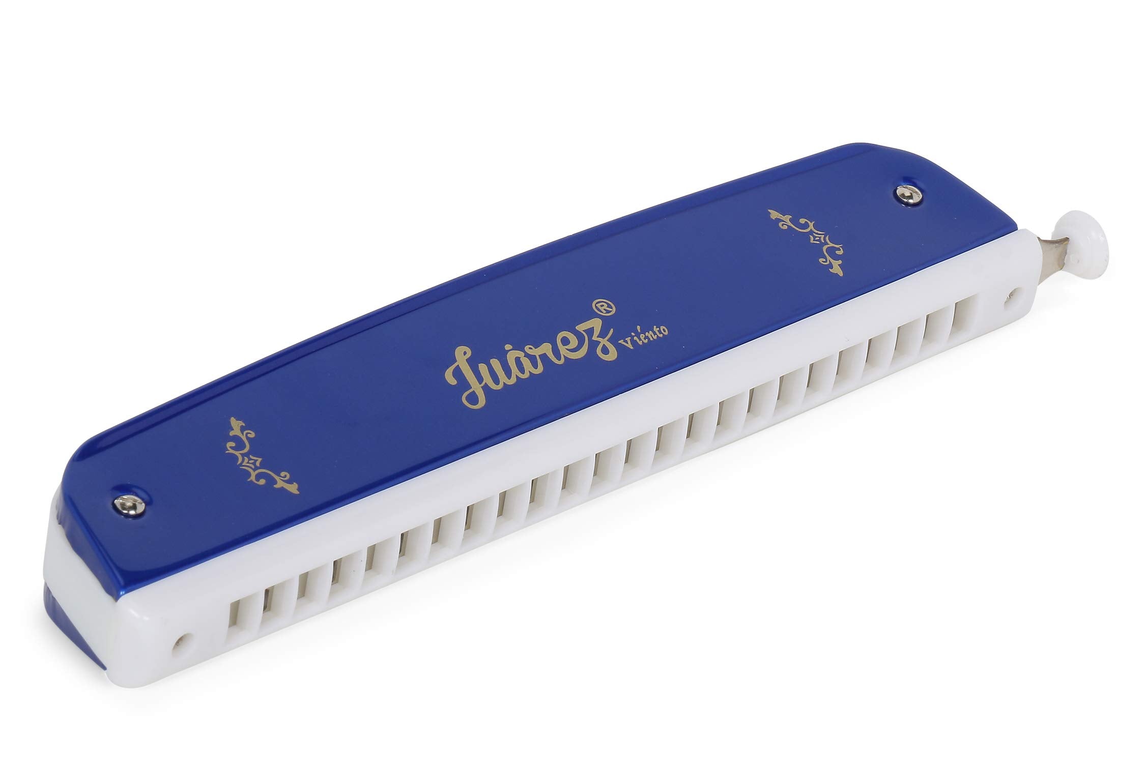 Juarez 24 Holes Jrh24Chbl Harmonica Brass Reed Plate Aluminum Cover Chromatic Tower Mouth Organ With Case Blue
