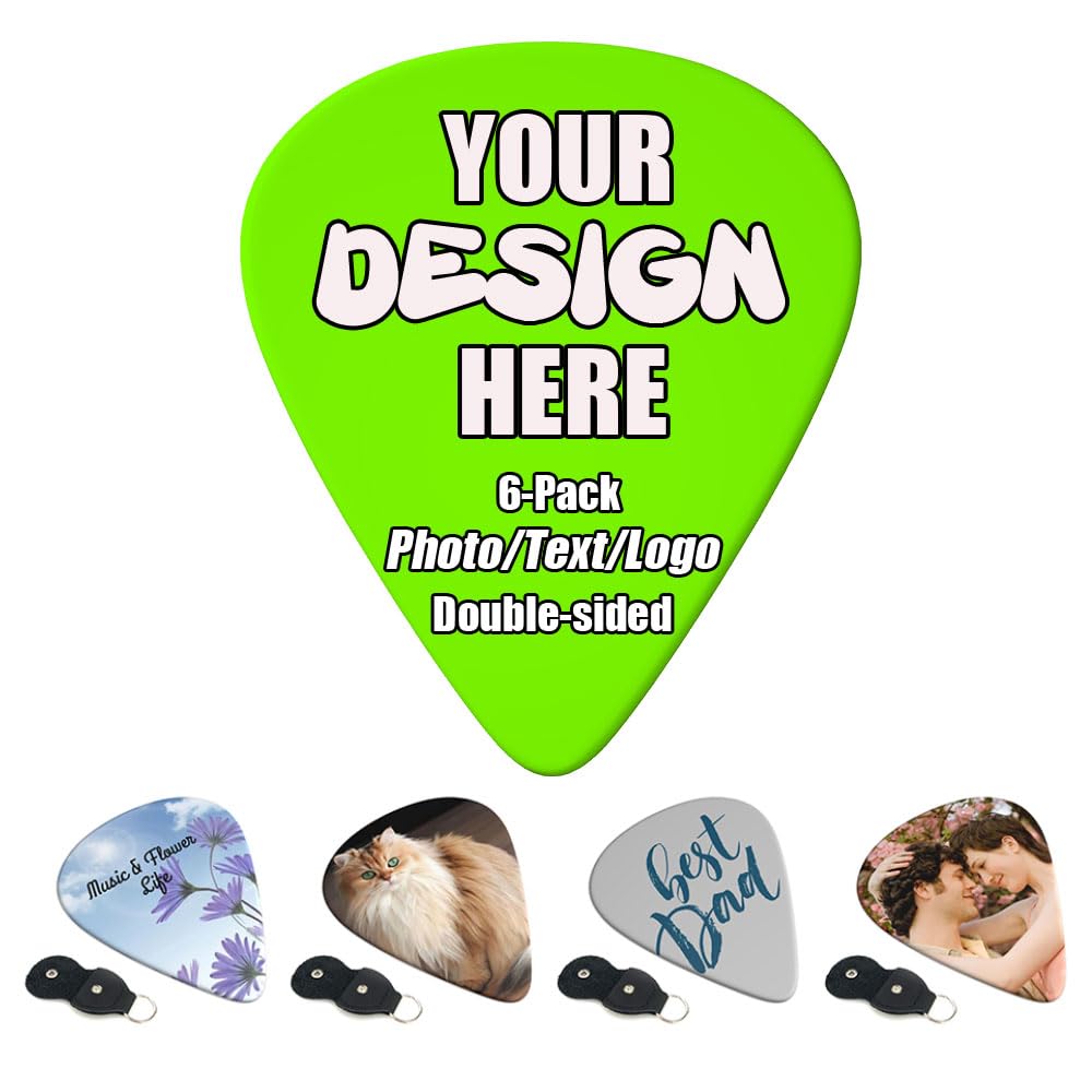 Custom Guitar Pick 6-Pack Add Your Own Photo Text 0.96mm 0.71mm 0.46mm, Customized Guitar Pick Heavy Medium Thin Music Accessori
