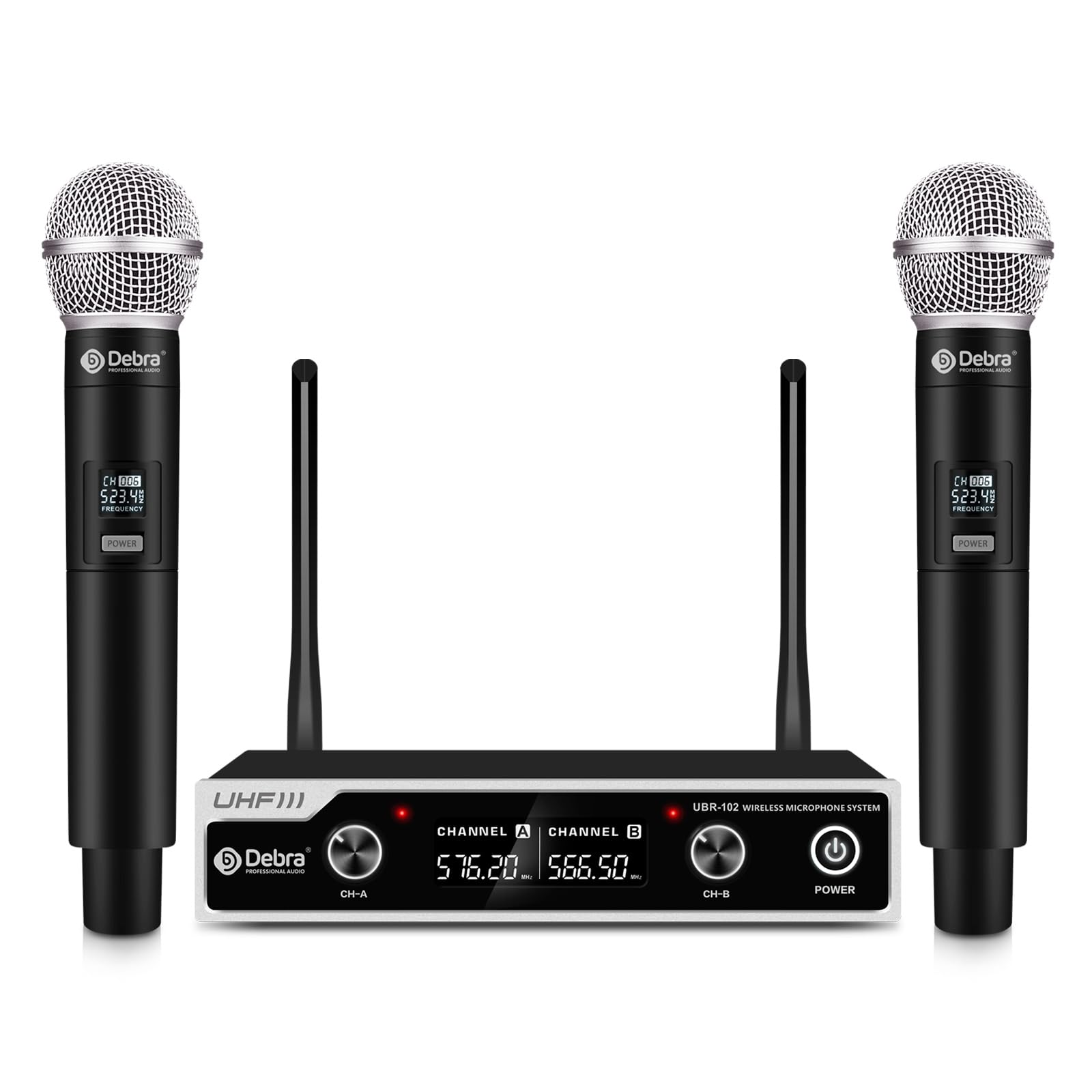 Wireless Microphone System D Debra Uhf Ubr-102 With Cordless Handheld Lavalier Headset Mics, 260Ft Range, Suitable For Church, L