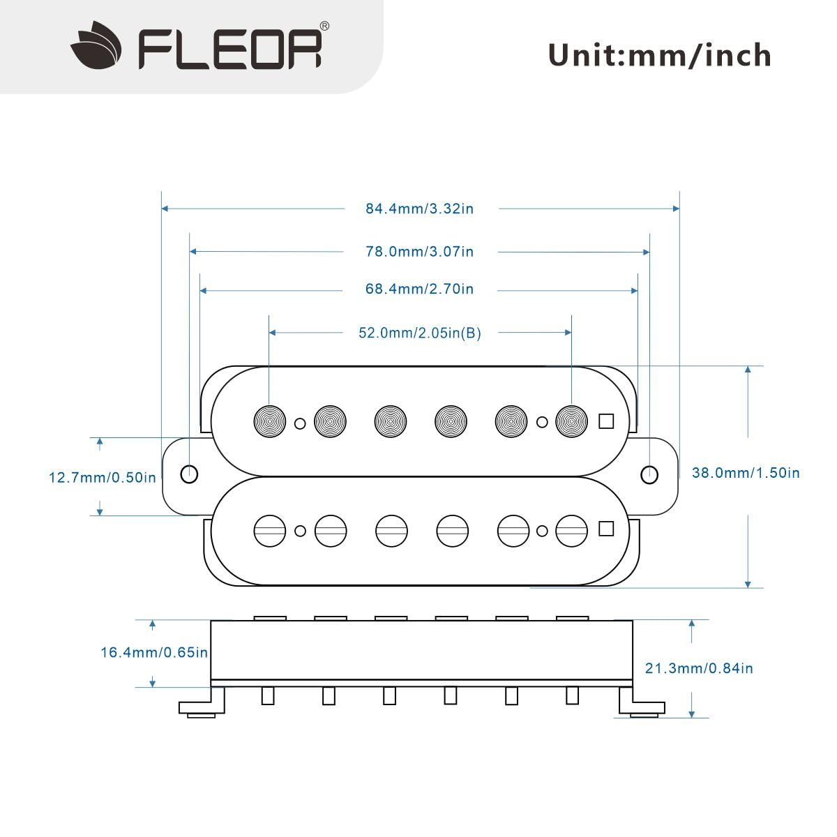 FLEOR Electric Guitar Pickup Double Coil Humbucker Pickups 52mm Ceramic Bridge Pickup-Black