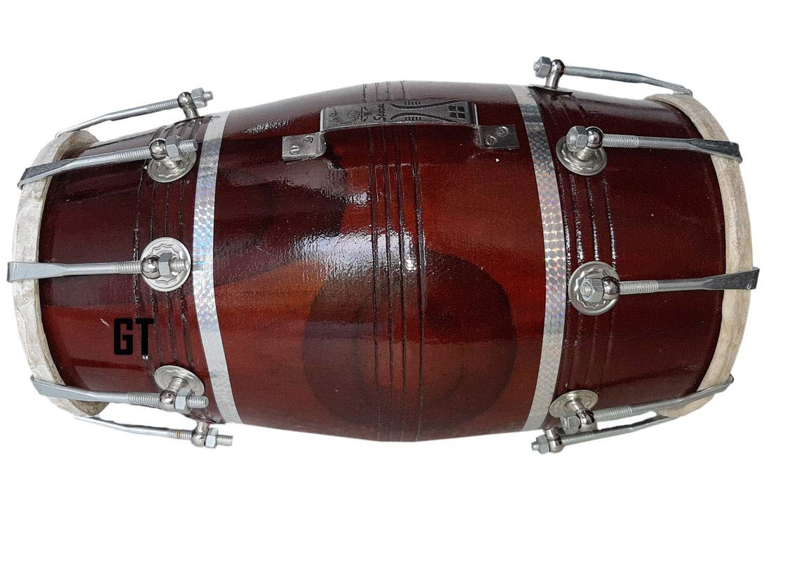 Gt Manufacturers Wood Dholak Musical Instrument Drum Nuts N Bolt Dholak-Brown