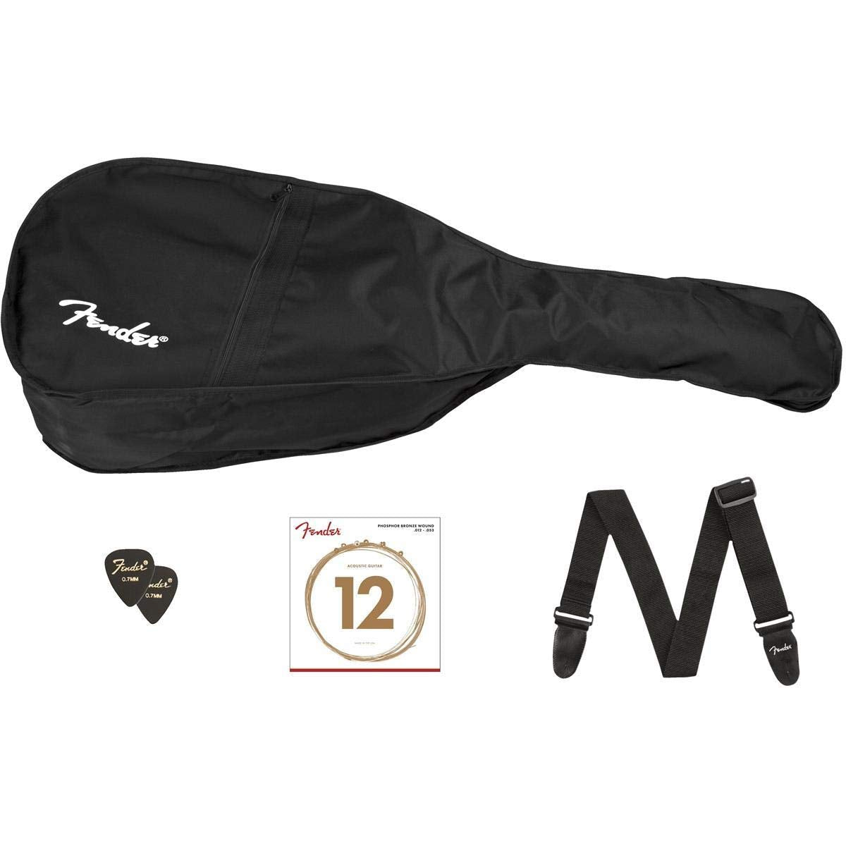 Fender CC-60s Concert V2 Pack Acoustic Guitar, with 2-Year Warranty, Black, with Gig Bag and Accessories