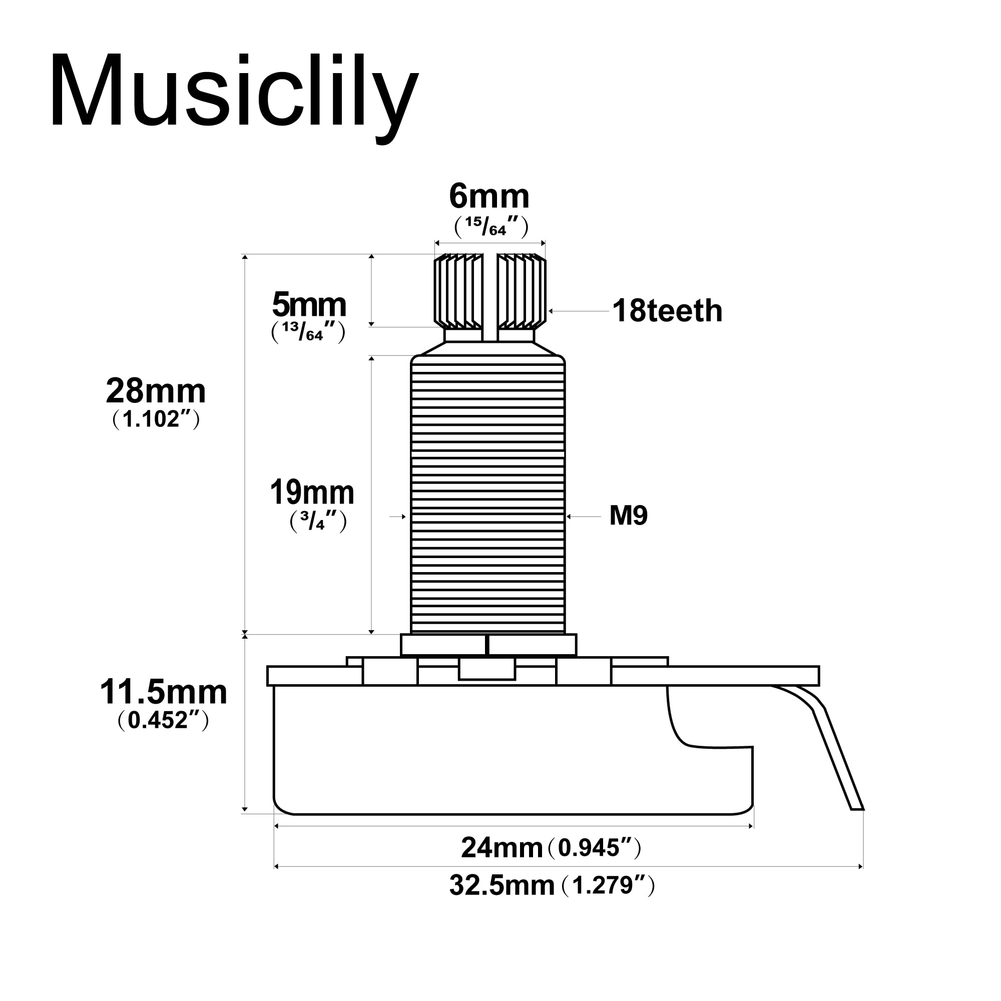 Musiclily Pro HD A500K Full Brass Metric Coarse 18-Spline Split Long Shaft Pot Audio Taper Potentiometer for Electric Guitar Bas