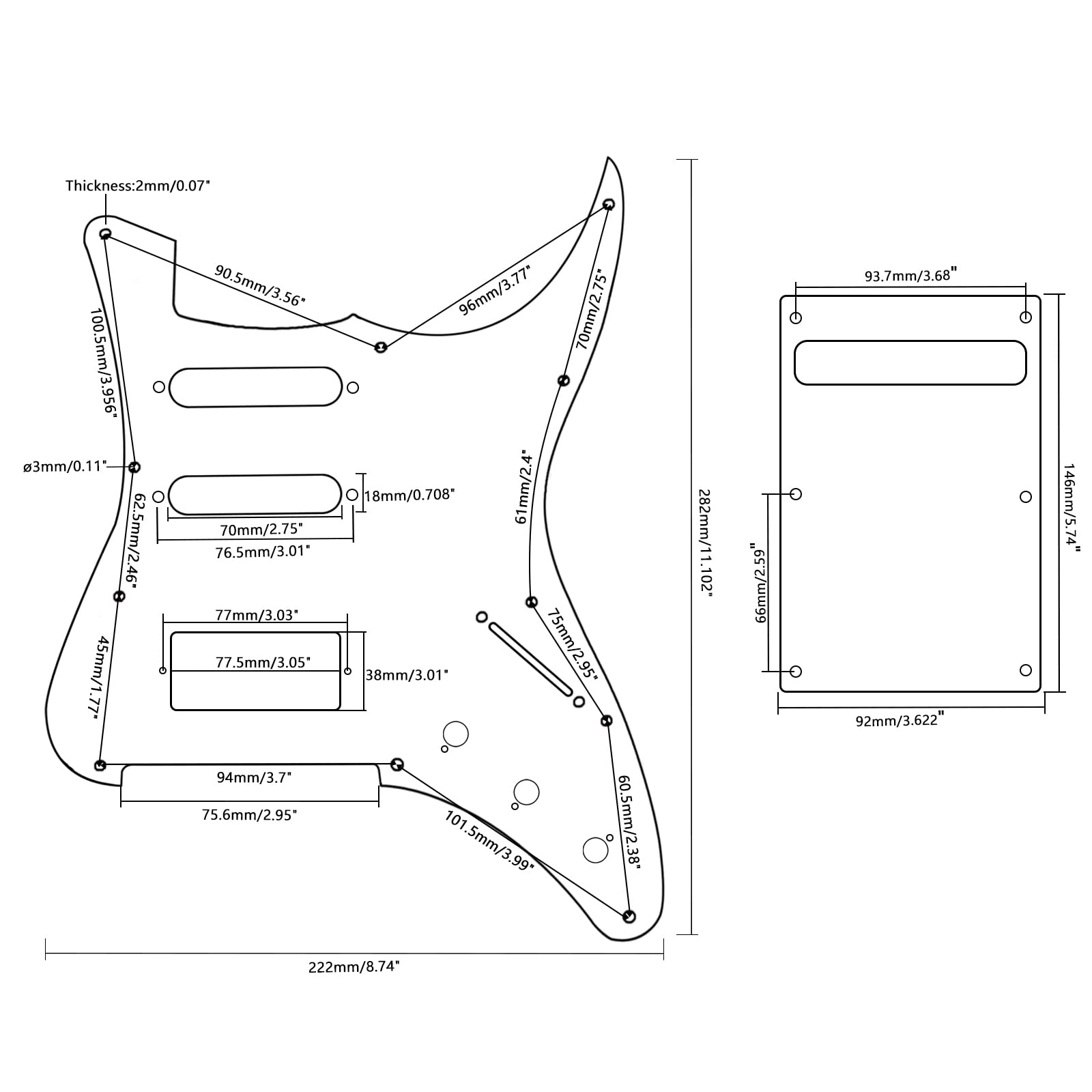 Unxuey 11 Hole Guitar Pickguard HSS Strat Pickguard Backplate Set with Pick Guard Screws for Standard Strat Modern Style Guitar
