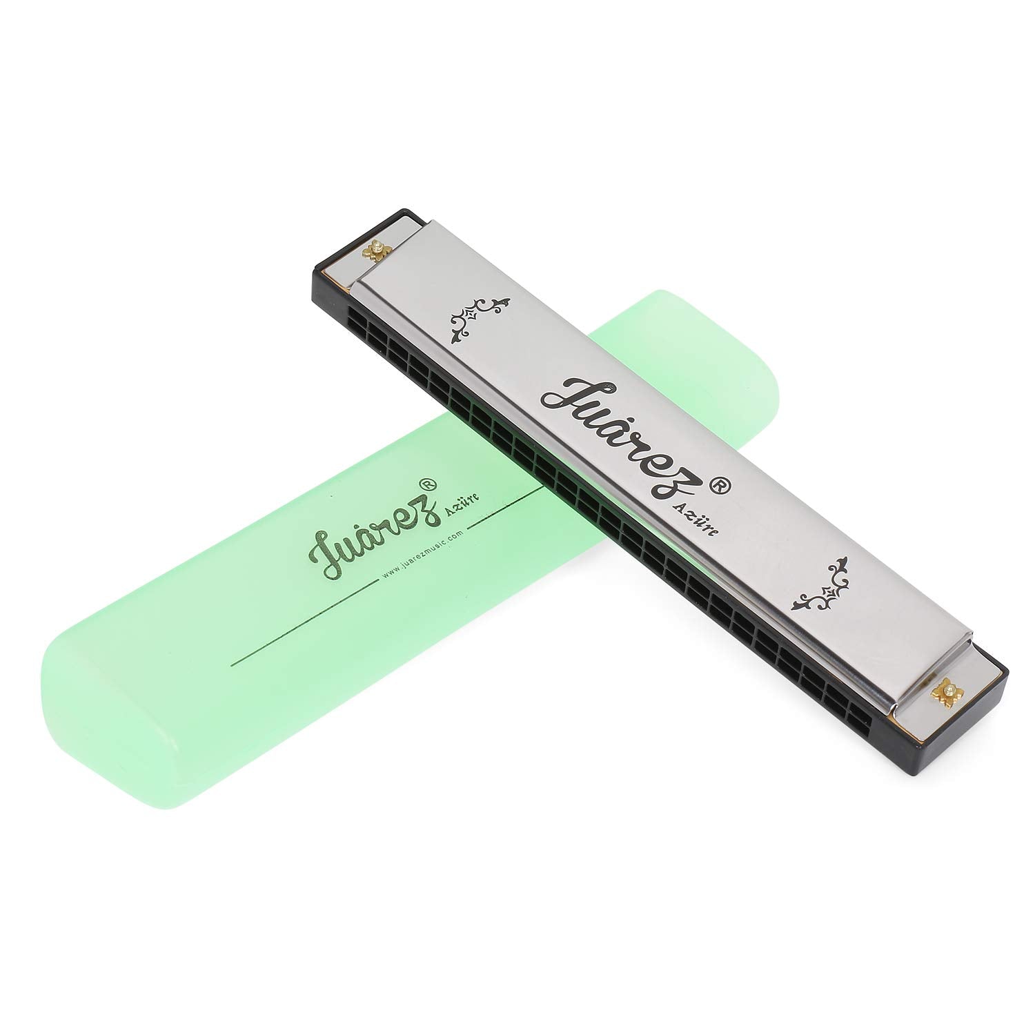 Juarez Jrz24H 24 Holes Harmonica Key Of C Scale | Mouth Organ | Cover - Stainless Iron | Comb - Abs | Reed  Aluminum Silver