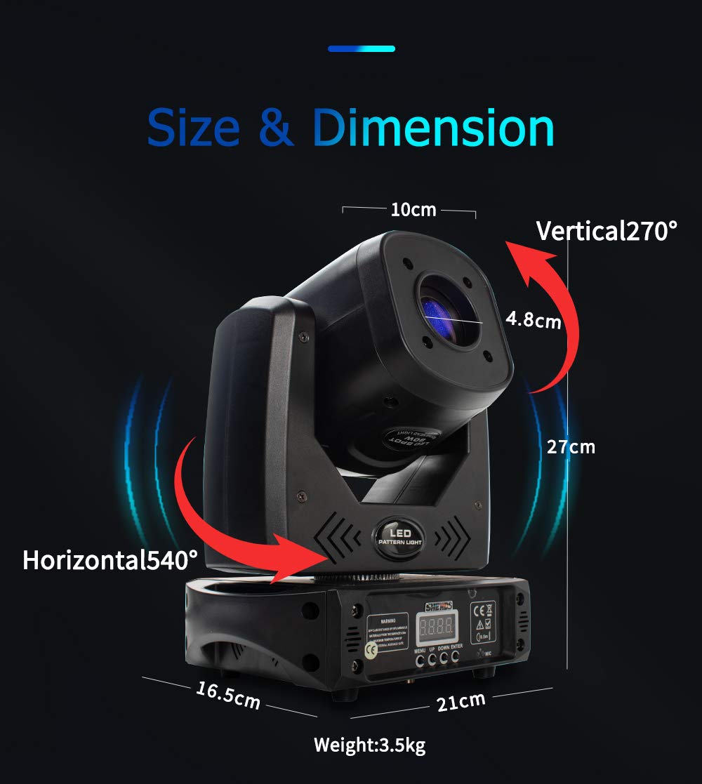 SHEHDS Moving Head Light LED 80W Spotlights with 8 Colors 8 Gobos DJ Lights 3-Facet Rotatable Prism Electronic Focus Sound Activ