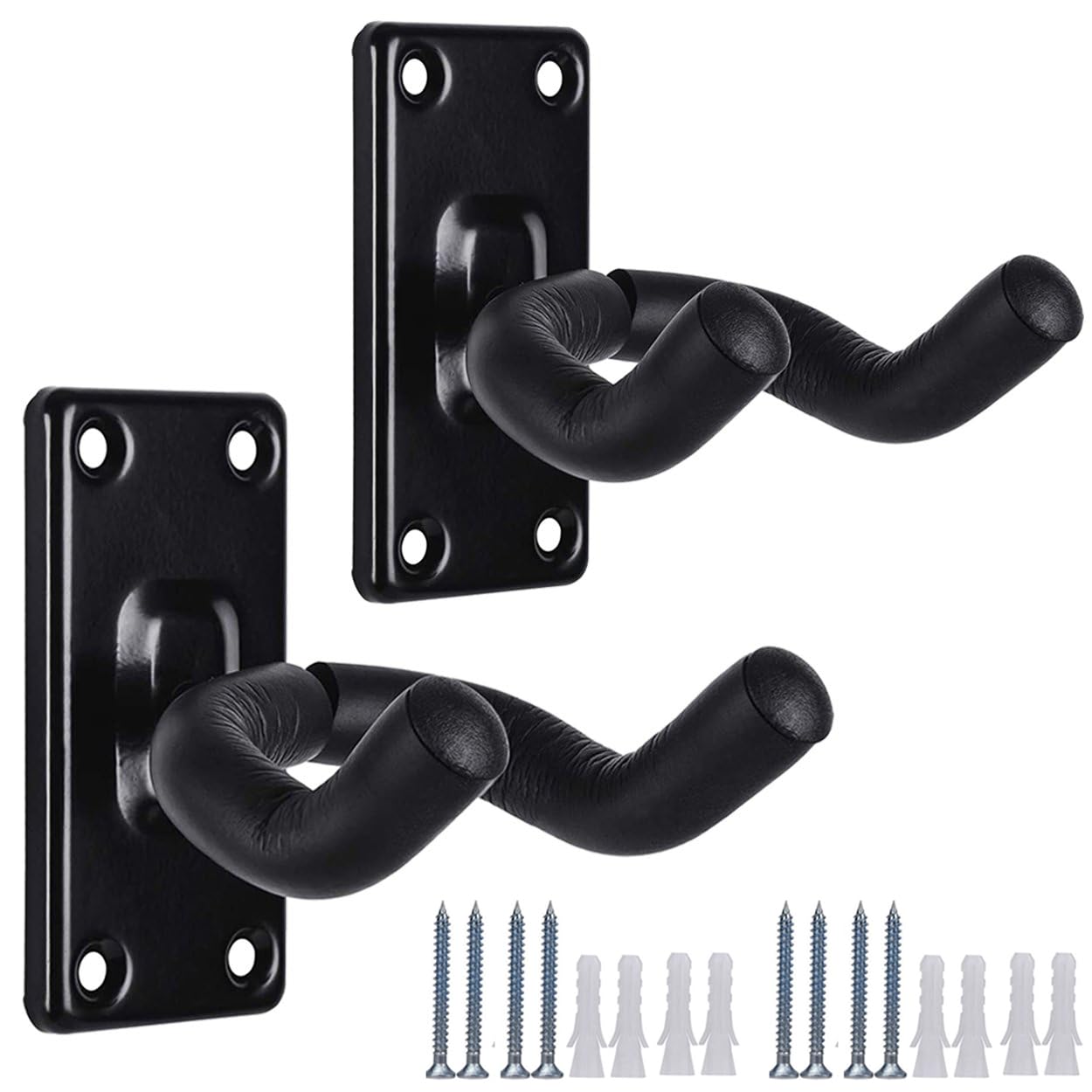 Guitar Wall Mount Hanger Hook Holder Stand 2 Pack Guitar Hangers Hooks For Acoustic Electric And Bass Guitars (2Pack-Black)