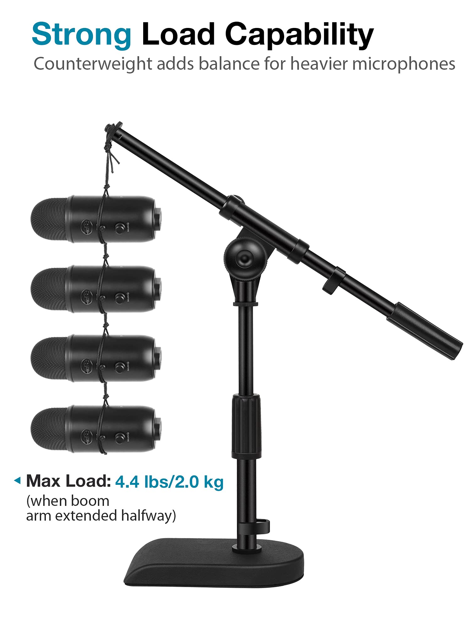 InnoGear Adjustable Desk Microphone Stand, Weighted Base with Soft Grip Twist Clutch, Boom Arm, 3/8'' and 5/8'' Threaded Mounts