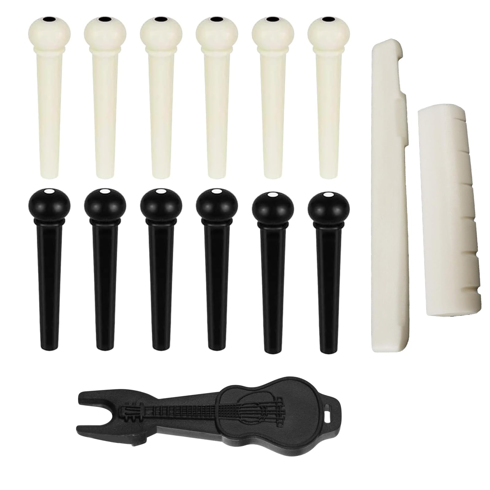 Viemior 12pcs Acoustic Guitar Bridge Pins, Guitar String Pins Pegs With Bridge Pin Puller Remover and Guitar Bridge Saddle Nut, 