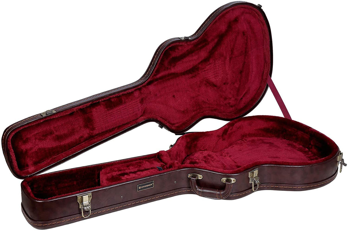Crossrock Case - Hard-Shell Wooden Guitar Case - Fits 335 Electric Guitars - Stainless Steel Latches, Sponge Lining, Metal Feet,