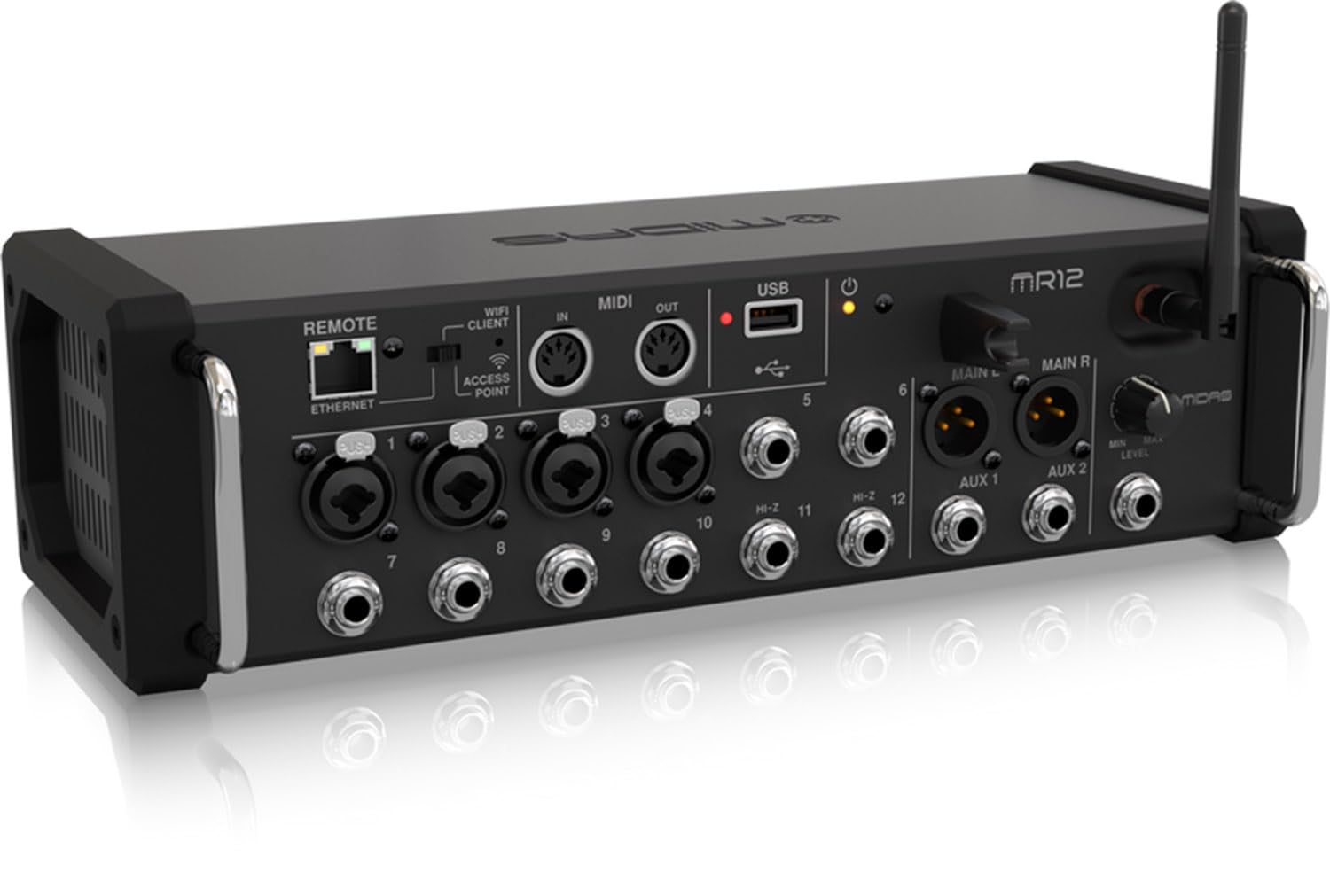 Midas MR12 12-Input Digital Mixer for iPad/Android Tablets with 4 Midas PRO Preamps, 8 Line Inputs, Integrated Wifi Module and U