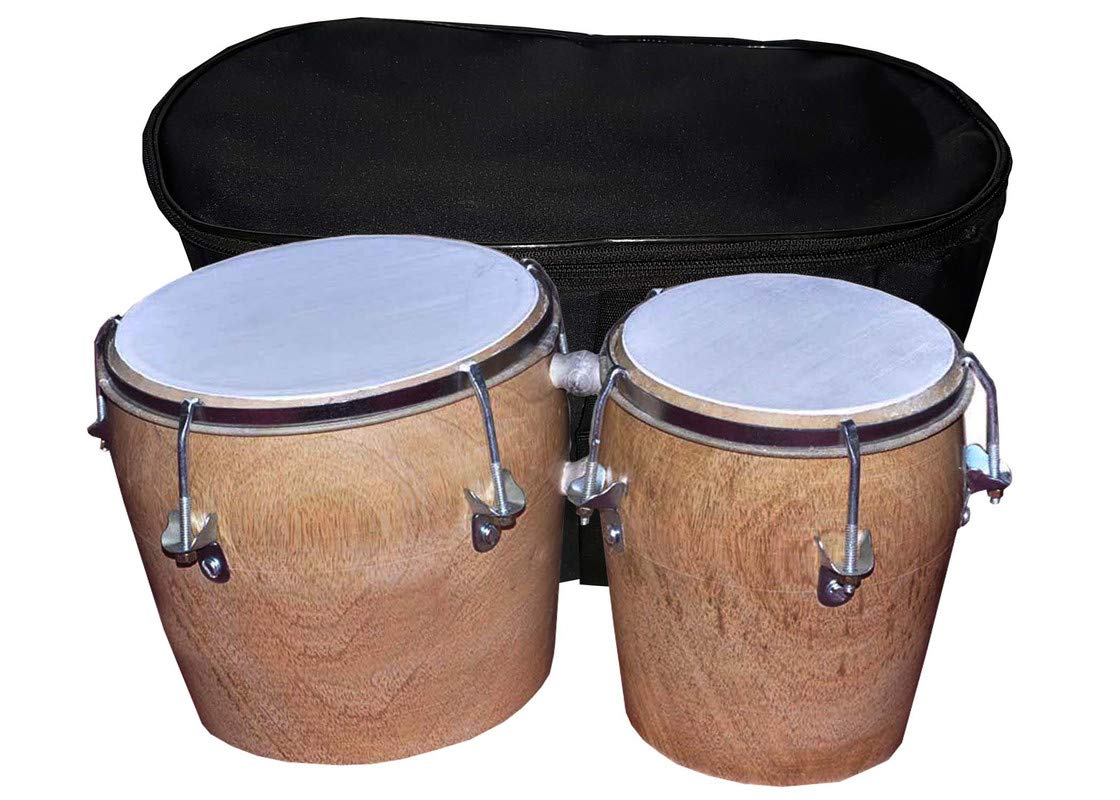 Ganpati Traders Indian Professinal Two Piece Hand Made Wooden Bongo With Cover 09(Natural)