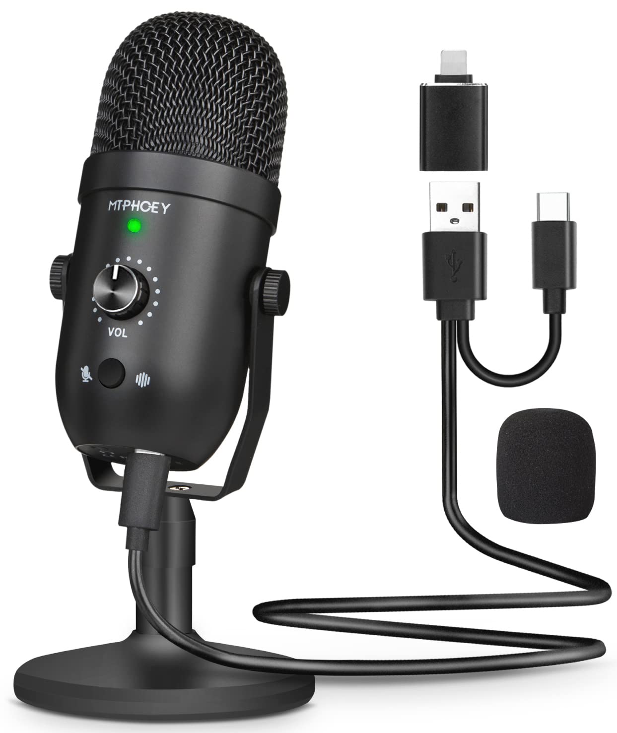 Podcast Microphone For Phone, Mtphoey Professional Usb Microphone Fortiktok/Pc/Pad/Ps4/I*O*S/Android,Computer Mic With Noise Can
