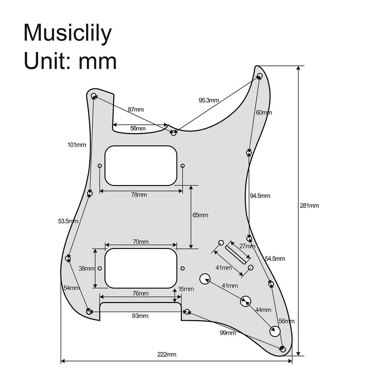 Musiclily Pro 11 Holes Round Corner HH Strat Pickguard 2 Humbuckers for American/Mexican Fender Standard Stratocaster Electric G