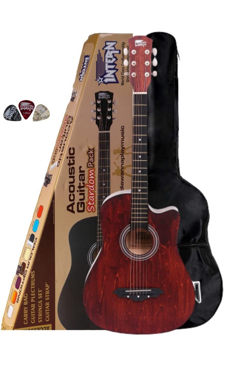 Intern Int-38c Linden Wood Acoustic Guitar Kit with Carry Bag and Picks (Brown)
