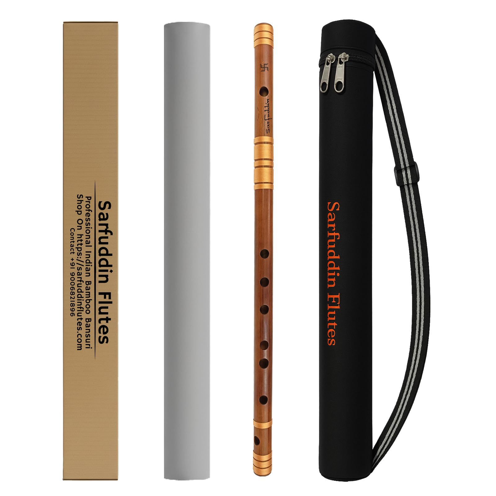 Sarfuddin Flutes C Natural Medium 19 Inches Right Hand Oil Treated Fry Bamboo Flute Bansuri With Carry Bag