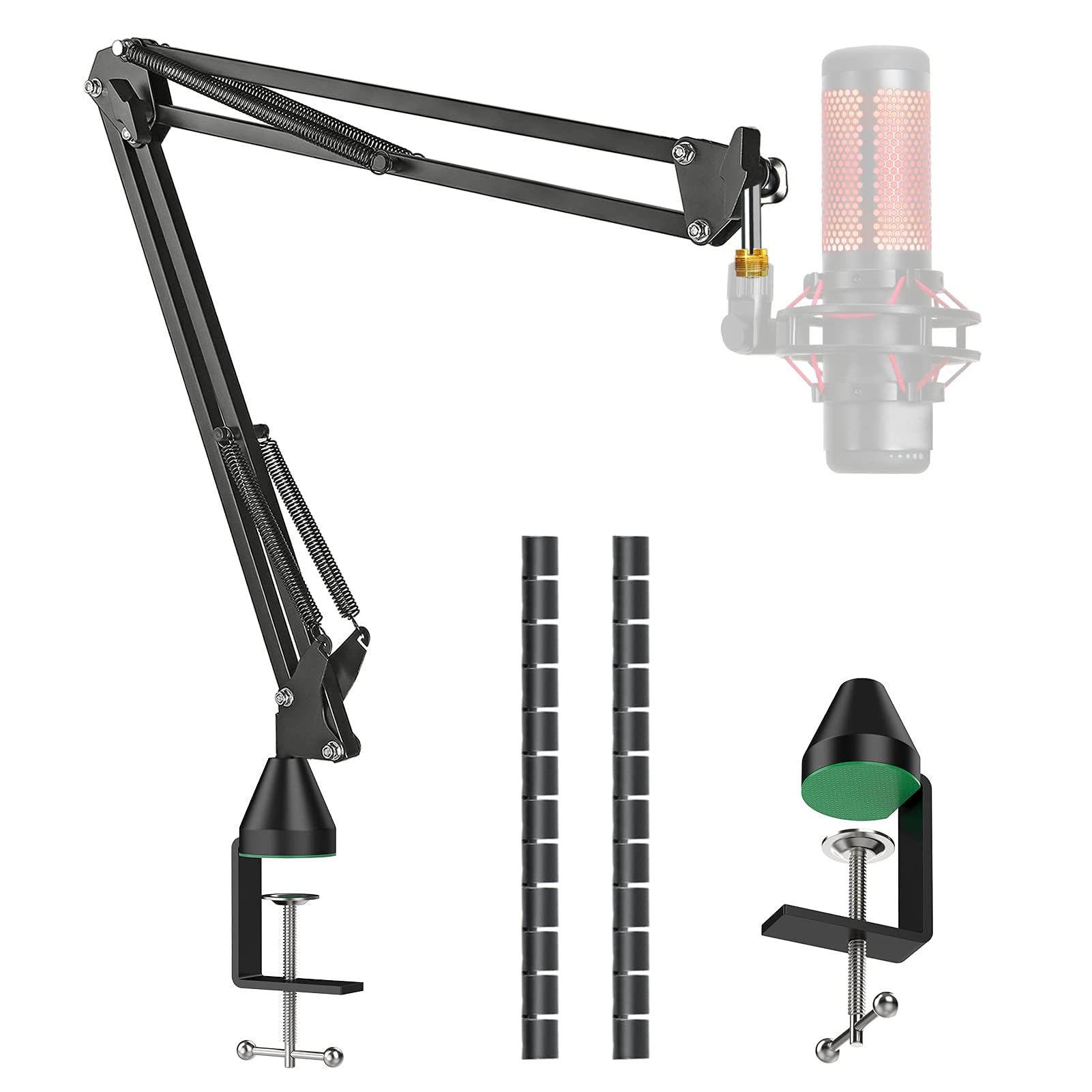 YOUSHARES Mic Boom Arm Compatible with HyperX Quadcast S Microphone - Upgraded Adjustable Scissor Mic Boom Arm Stand with Pyrami